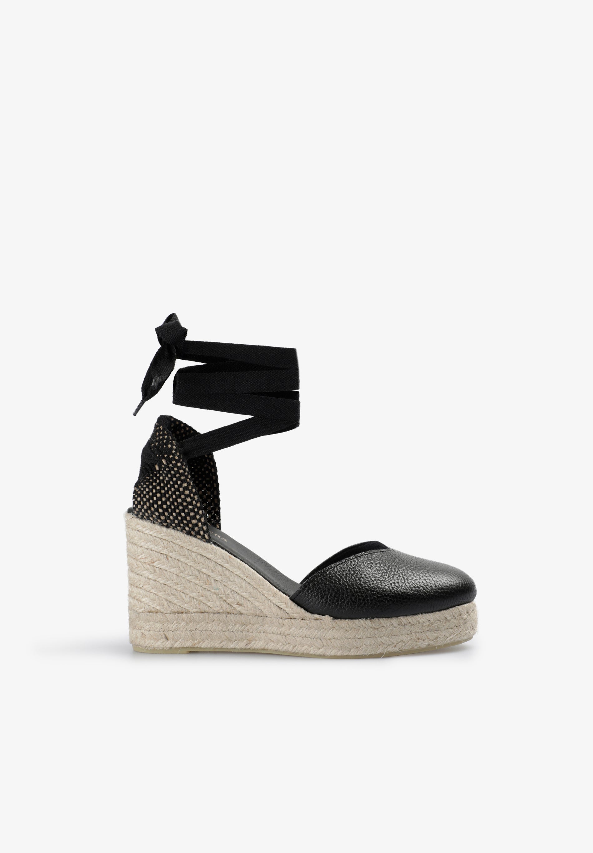 LEATHER SANDALS WITH ESPARTO GRASS WEDGE