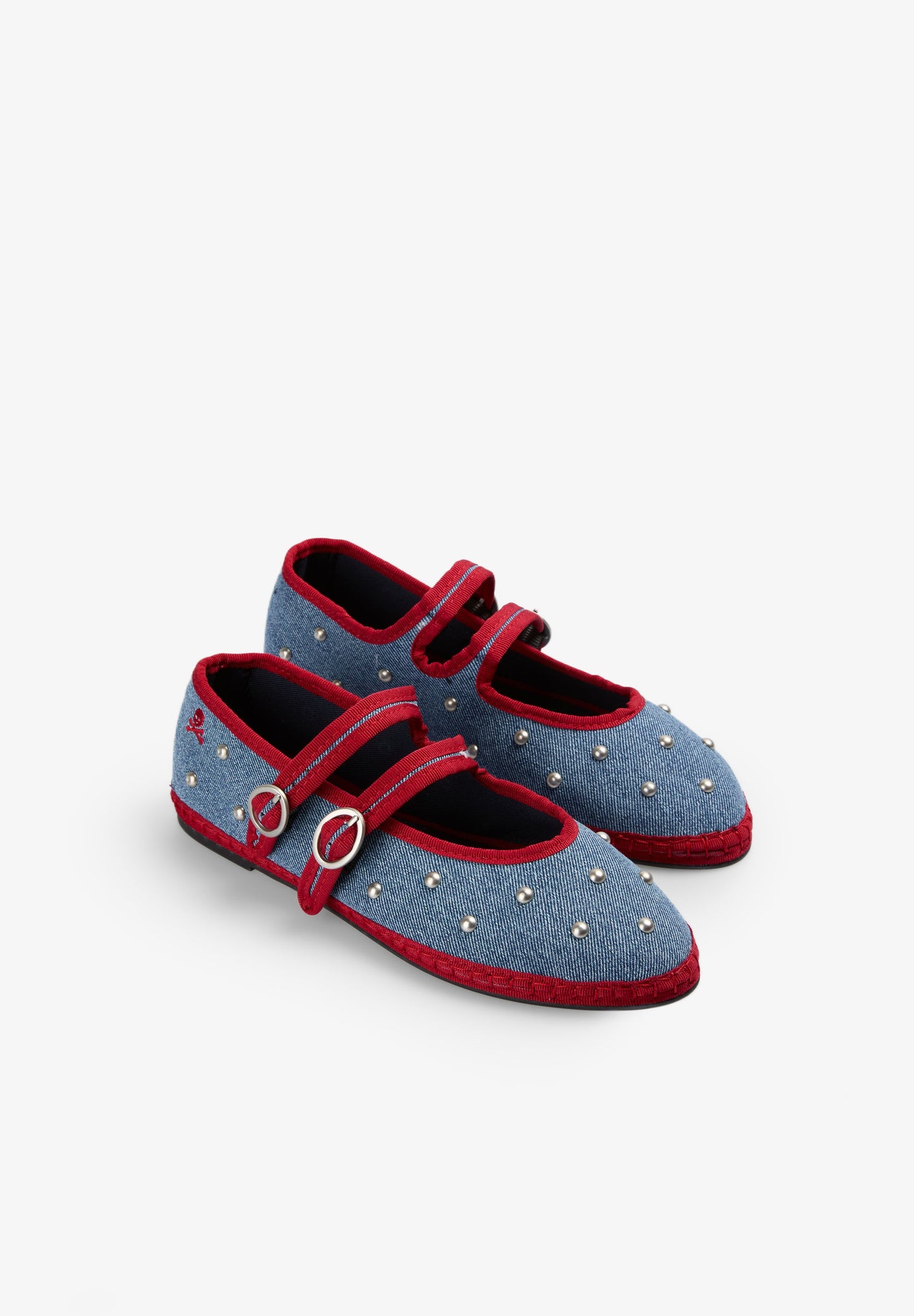 STUDDED DENIM BALLET FLATS