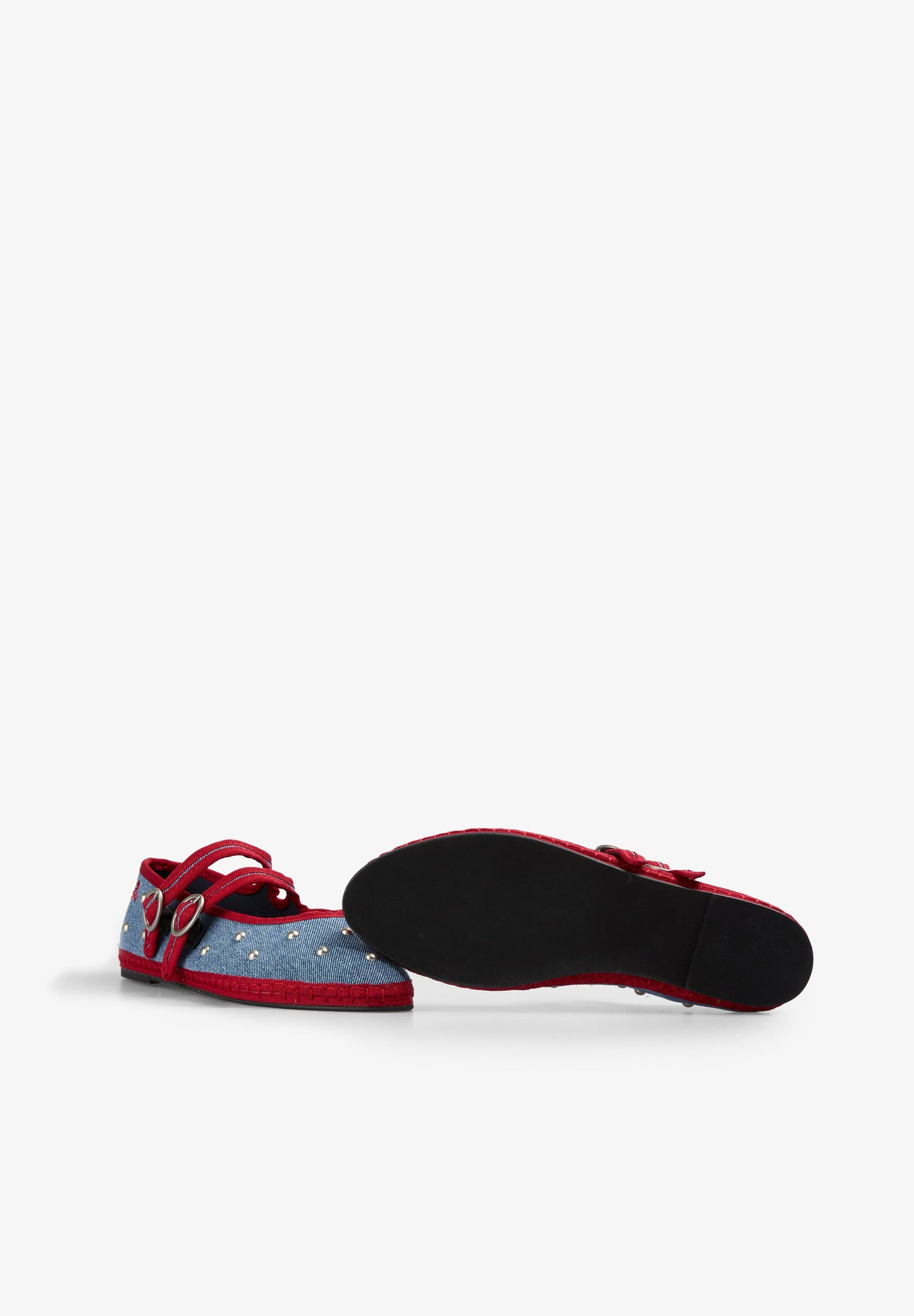 STUDDED DENIM BALLET FLATS