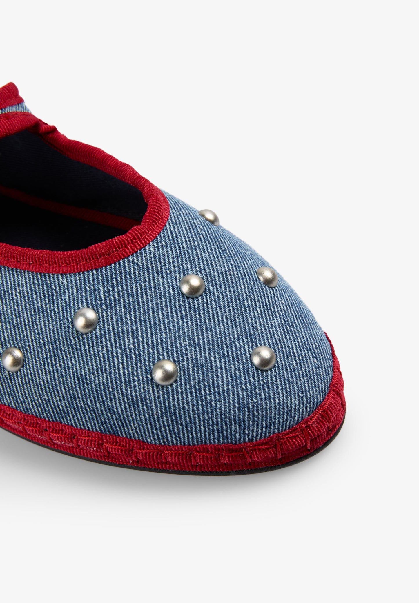 STUDDED DENIM BALLET FLATS