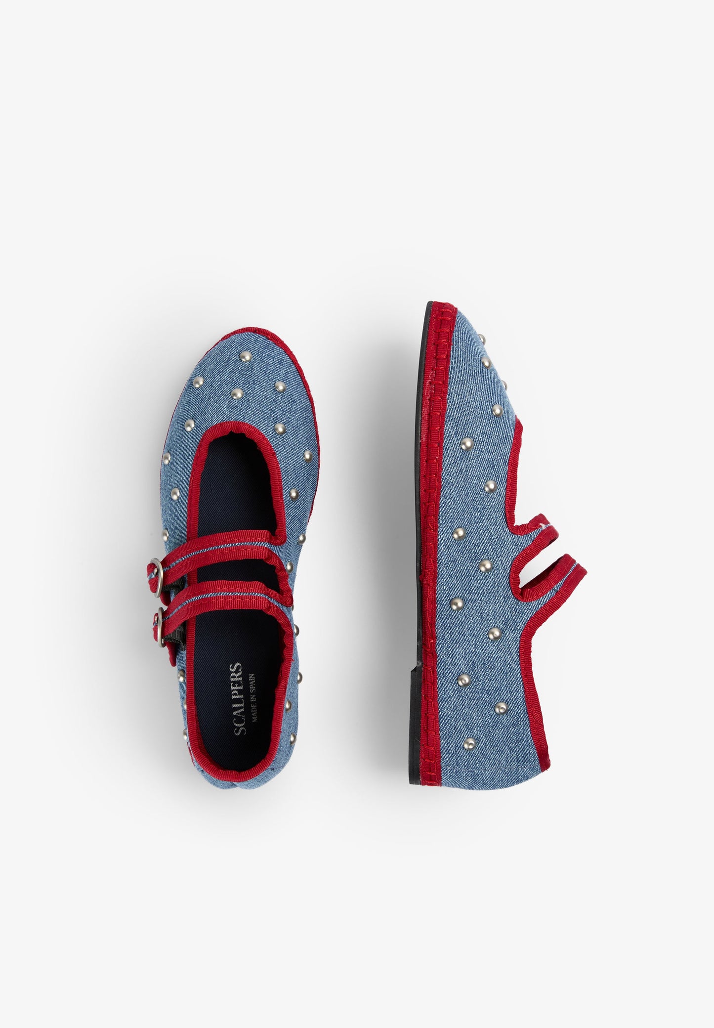 STUDDED DENIM BALLET FLATS