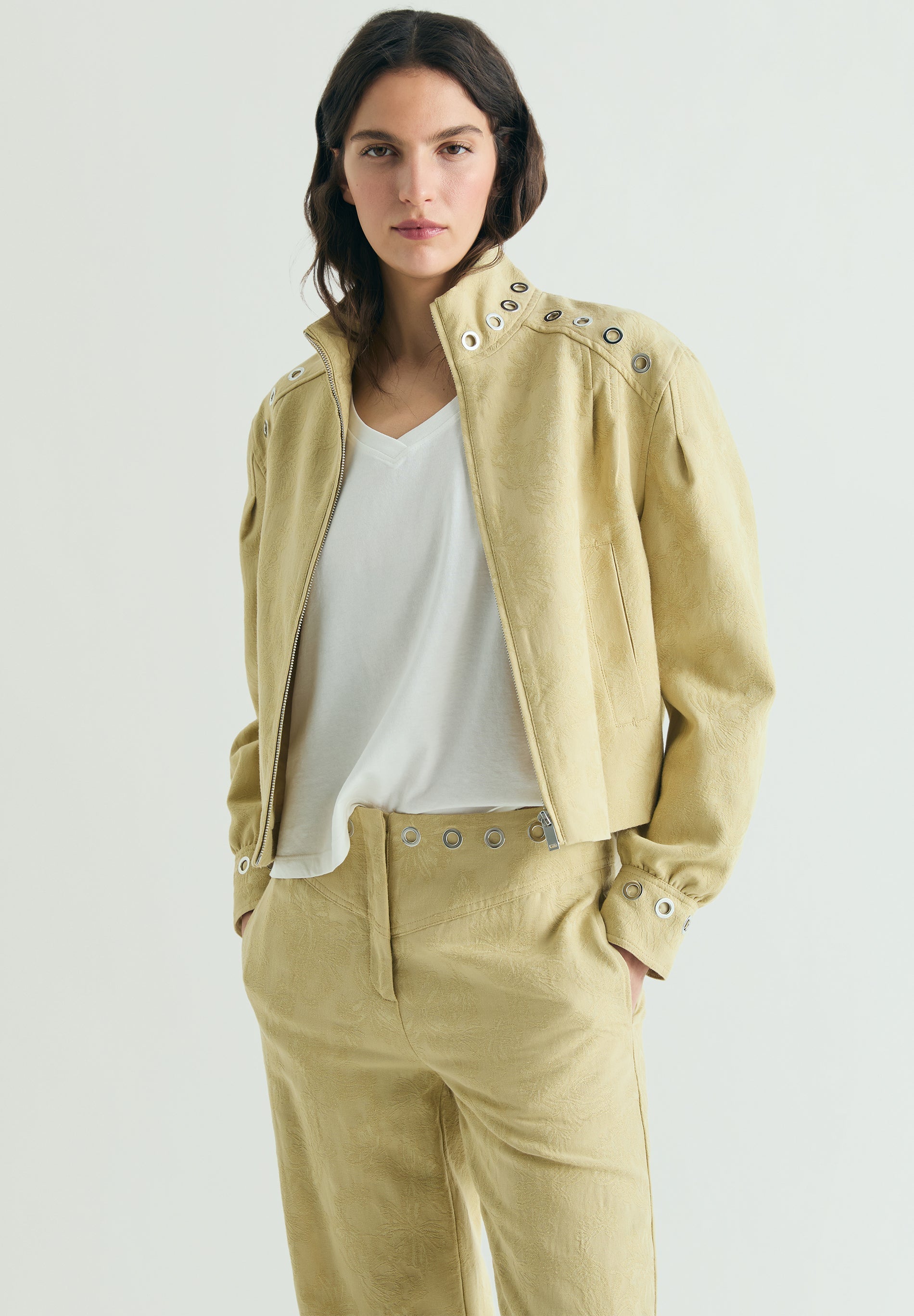 JACQUARD BOMBER JACKET WITH STUDS