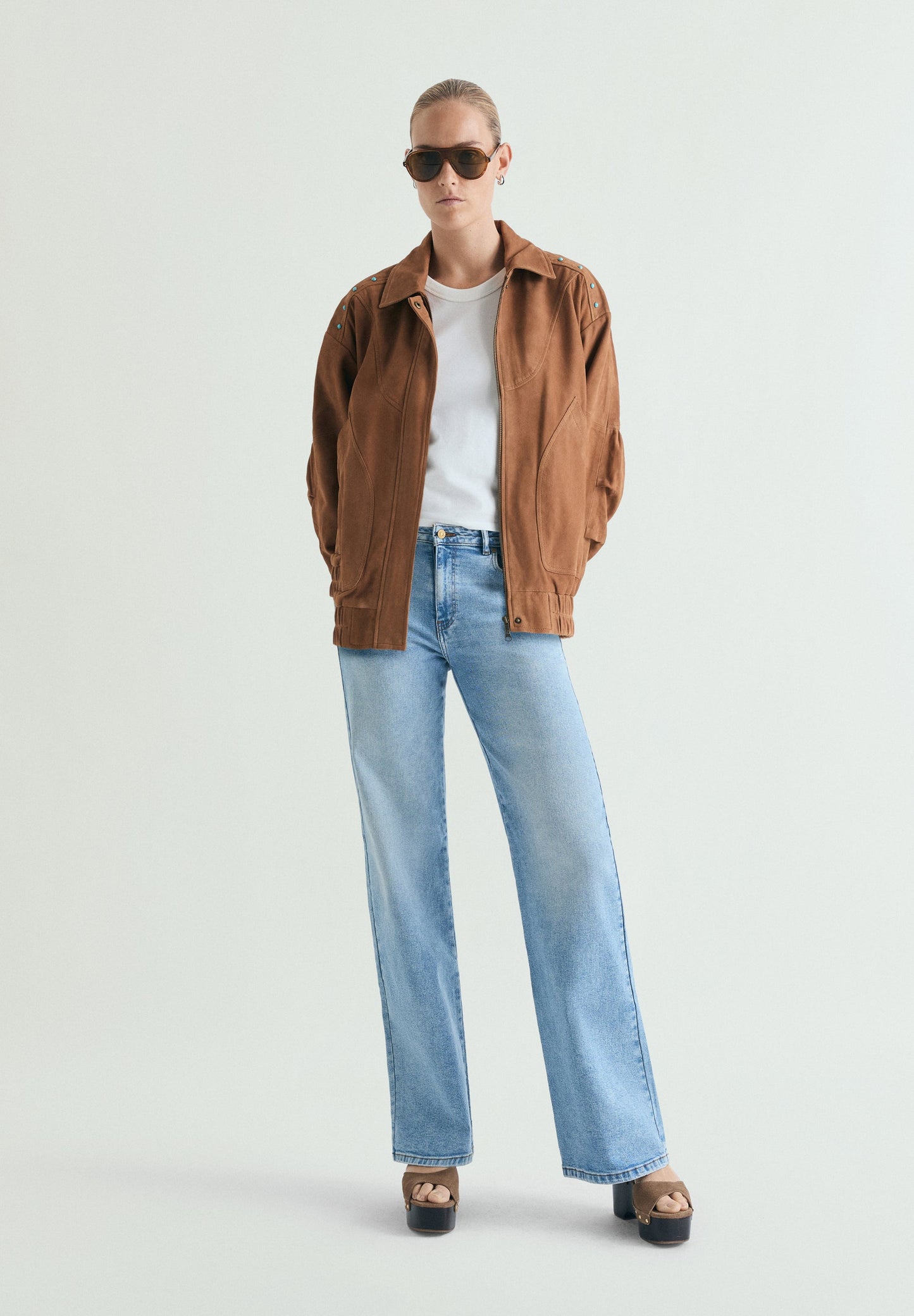 STUDDED SUEDE BOMBER JACKET