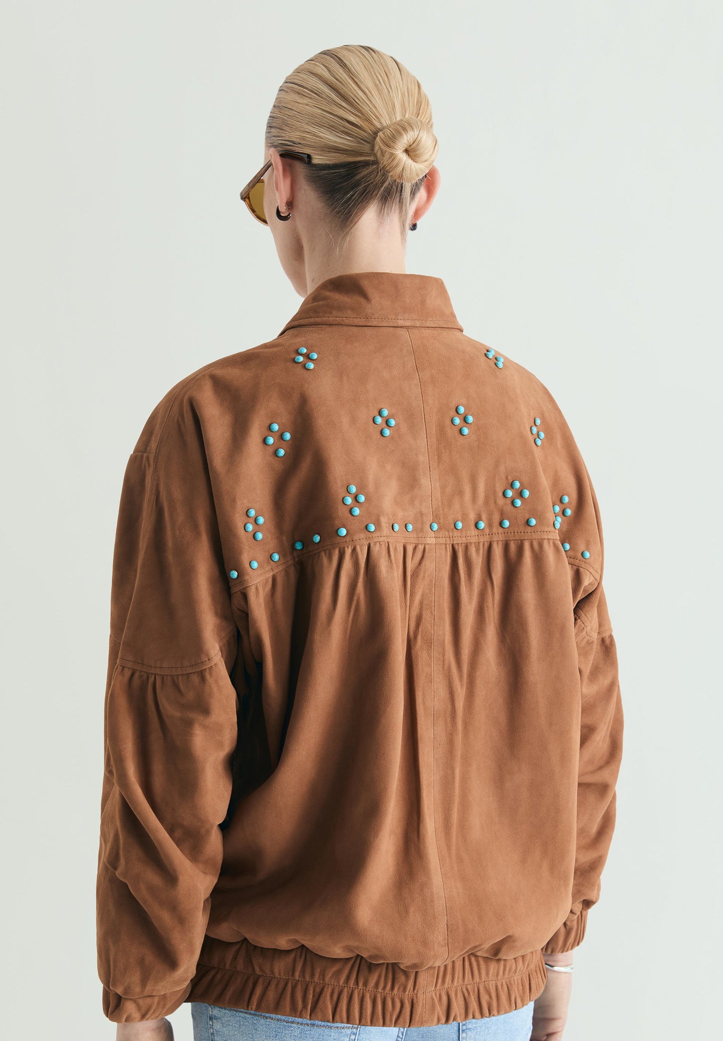 STUDDED SUEDE BOMBER JACKET