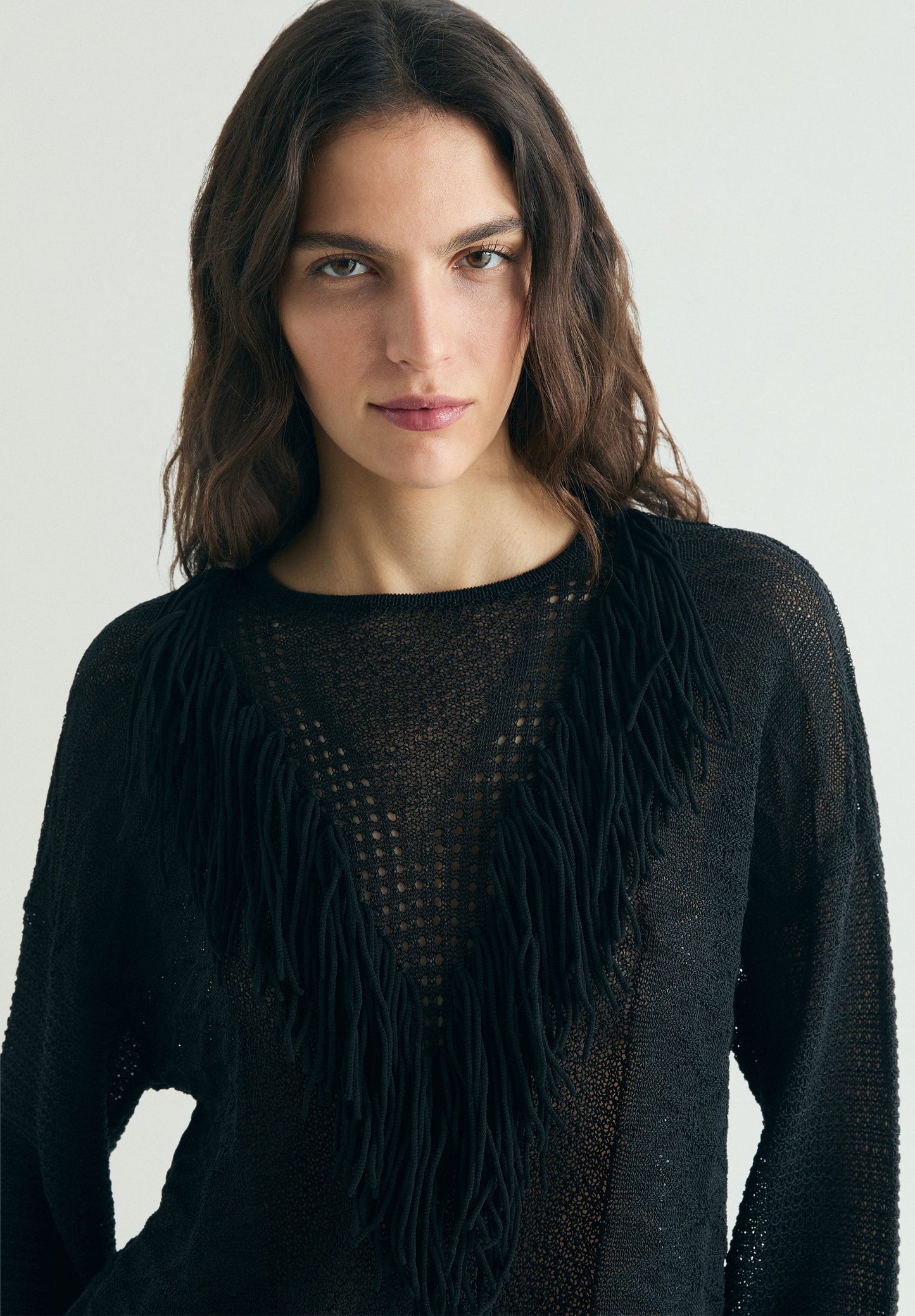 OPENWORK JUMPER WITH FRINGES