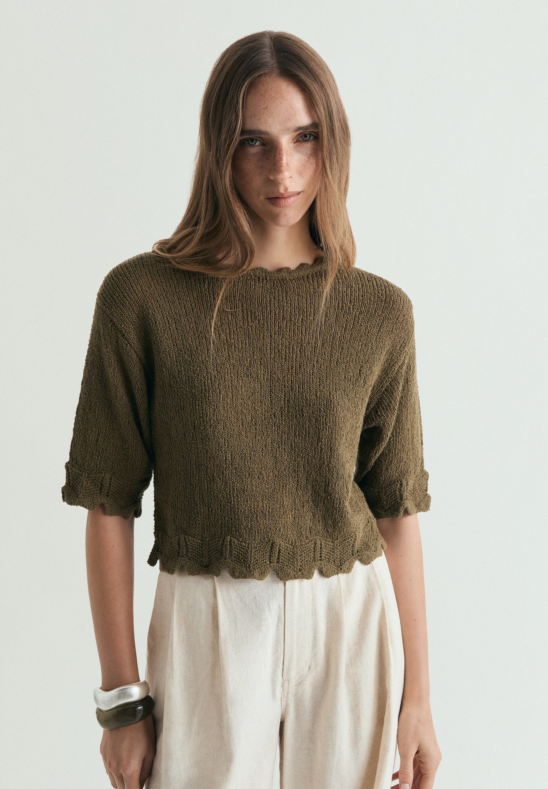 CROPPED SHORT SLEEVE SWEATER