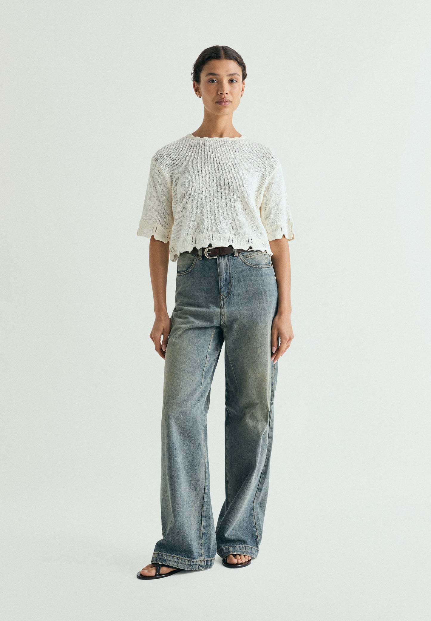 CROPPED SHORT SLEEVE SWEATER