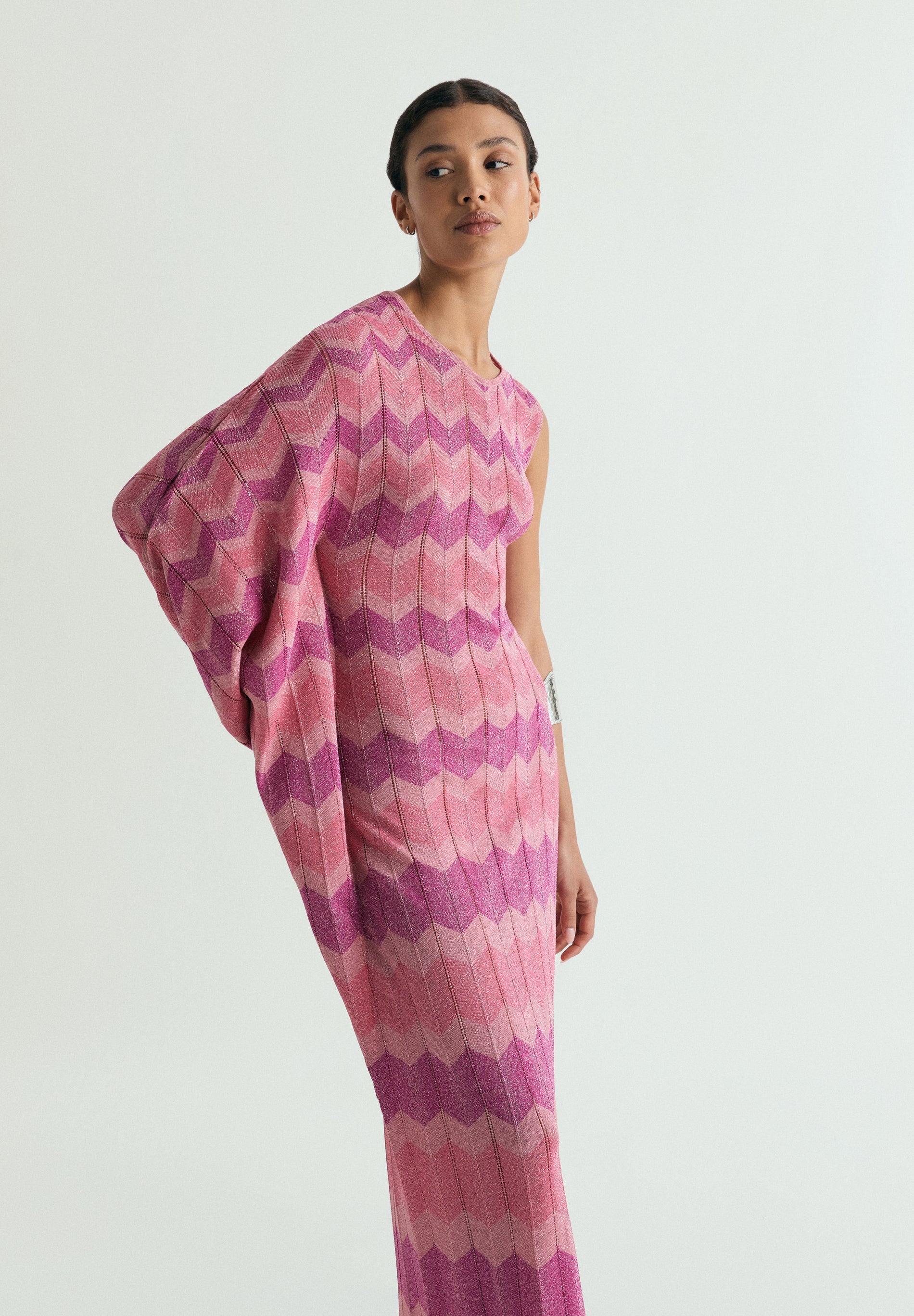 ASYMMETRIC LUREX KNIT DRESS