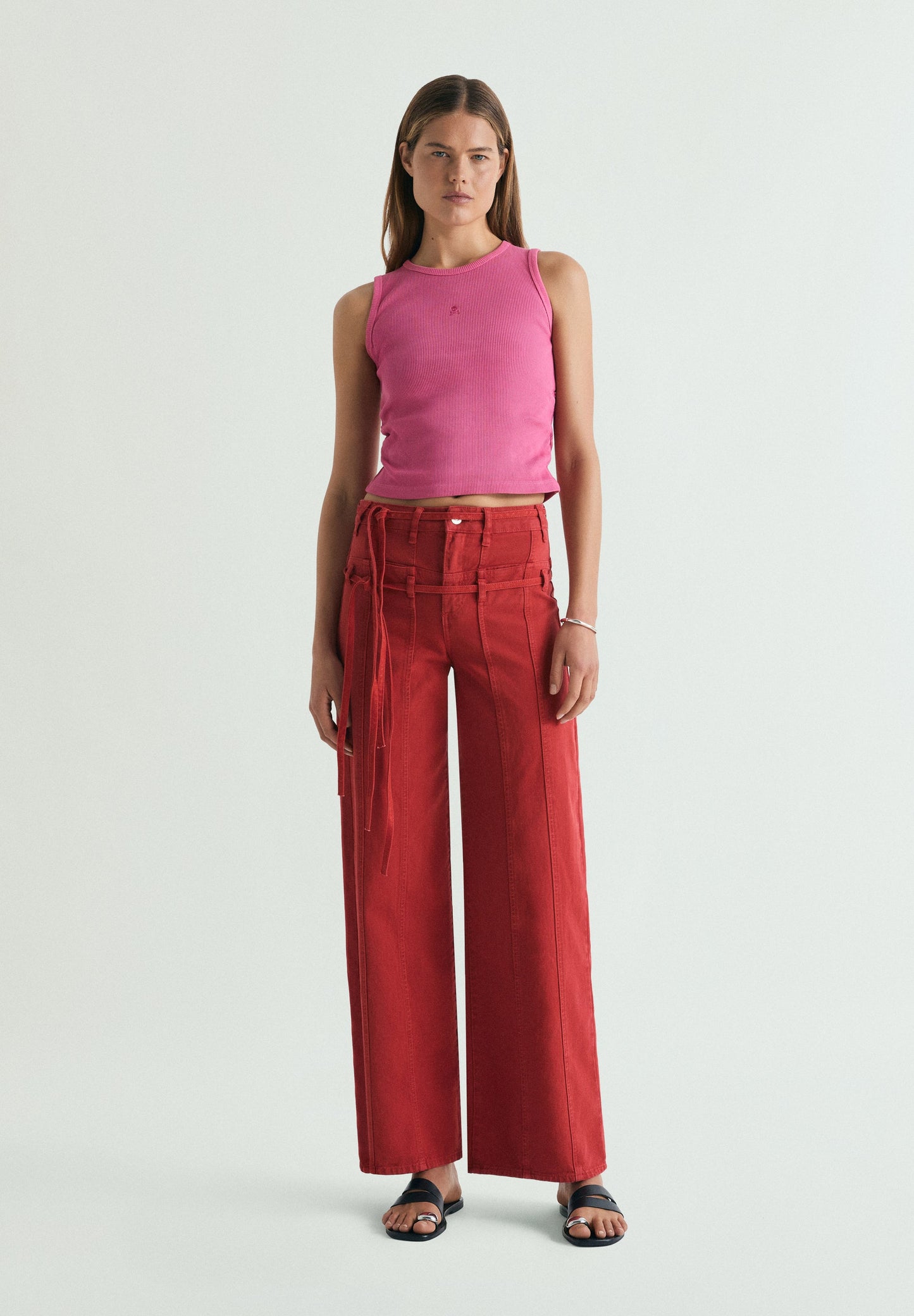 DOUBLE BELT DENIM TROUSERS
