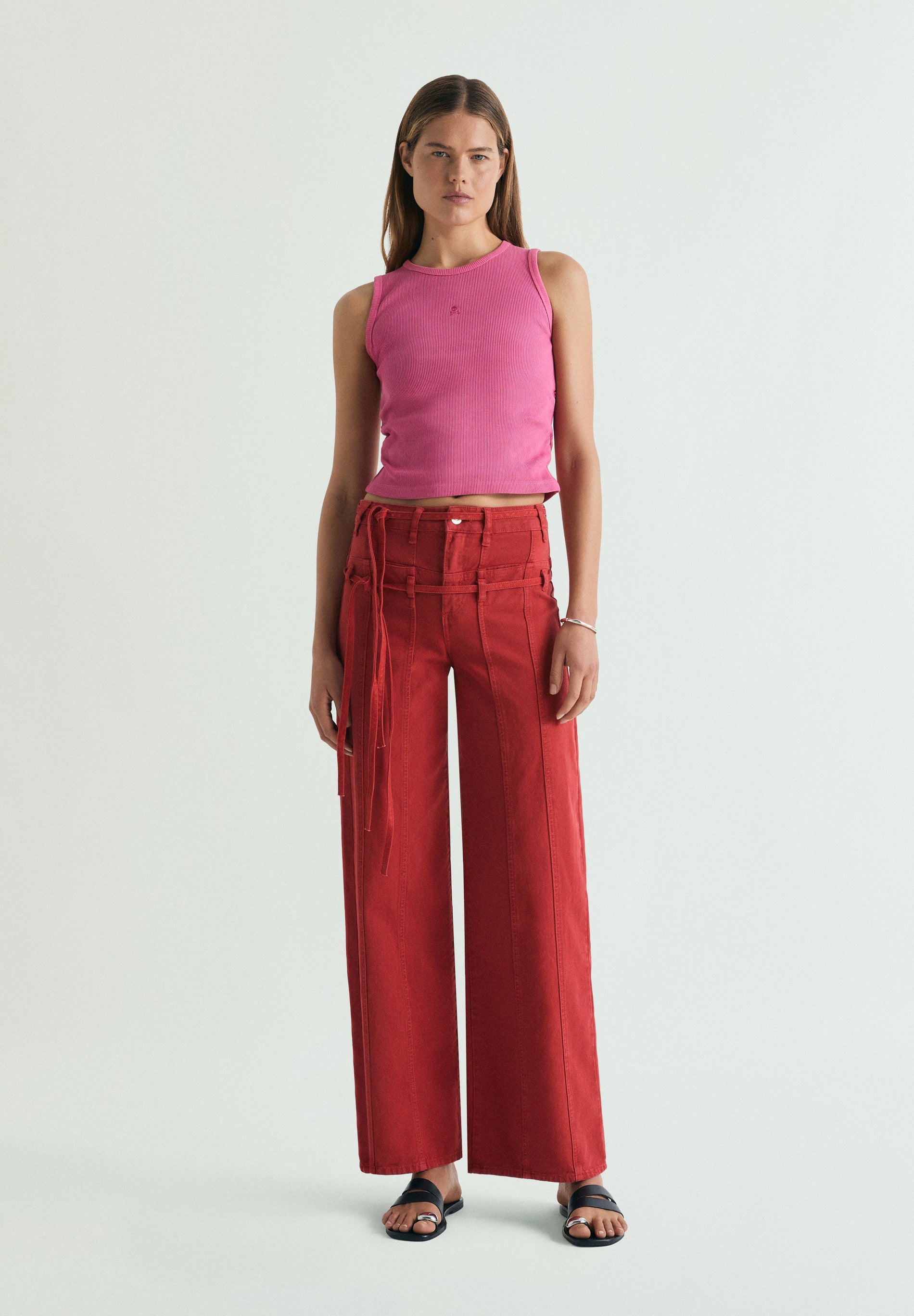 DOUBLE BELT DENIM TROUSERS
