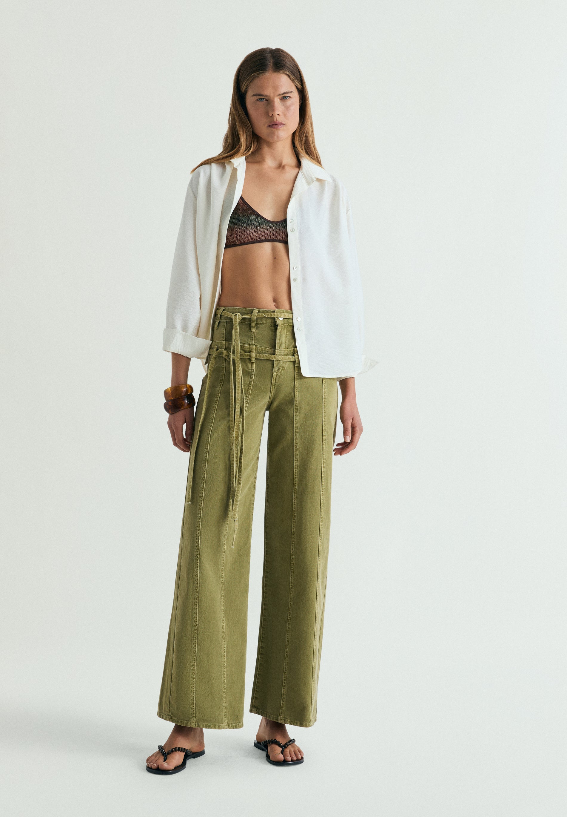 DOUBLE BELT DENIM TROUSERS