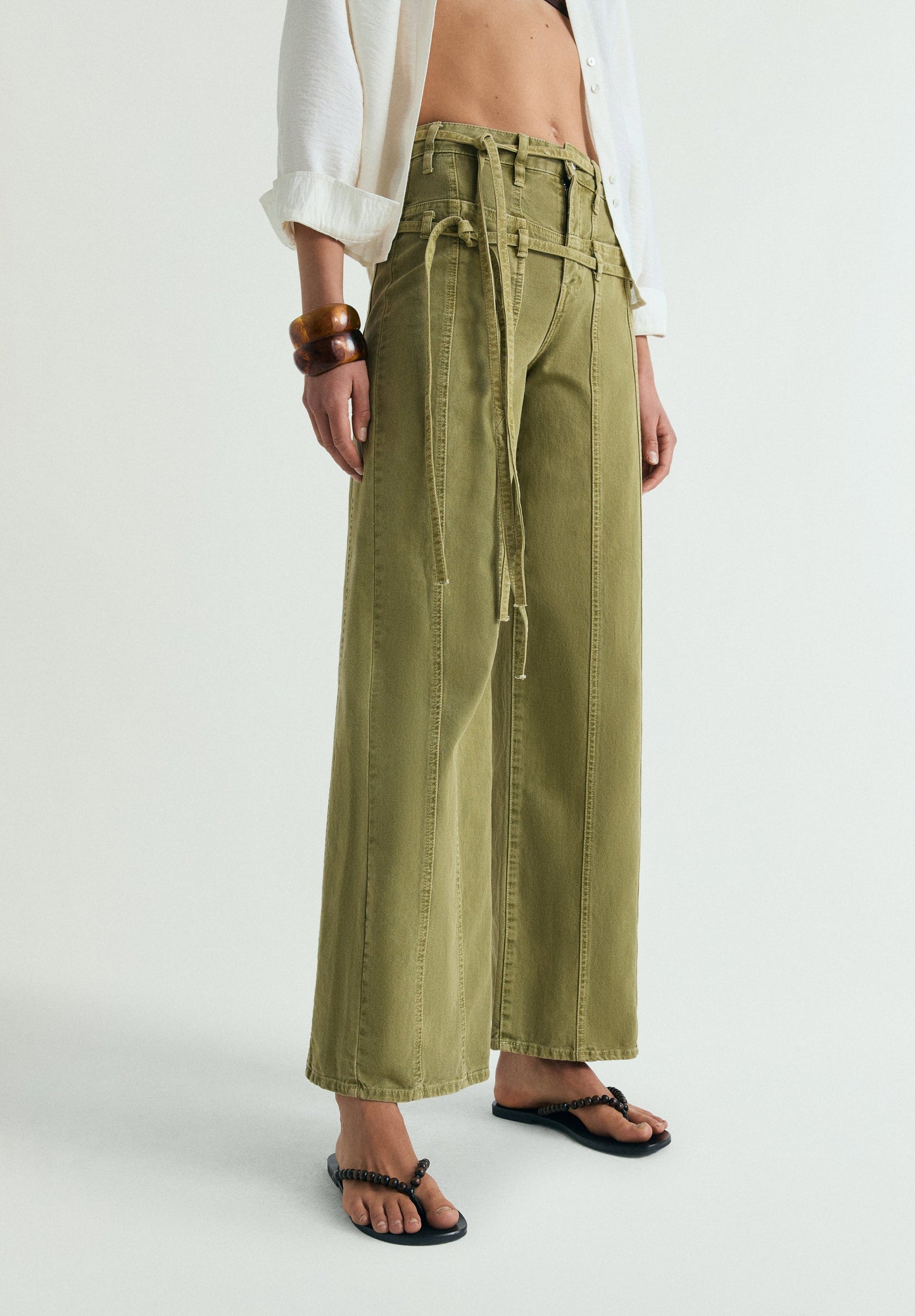 DOUBLE BELT DENIM TROUSERS