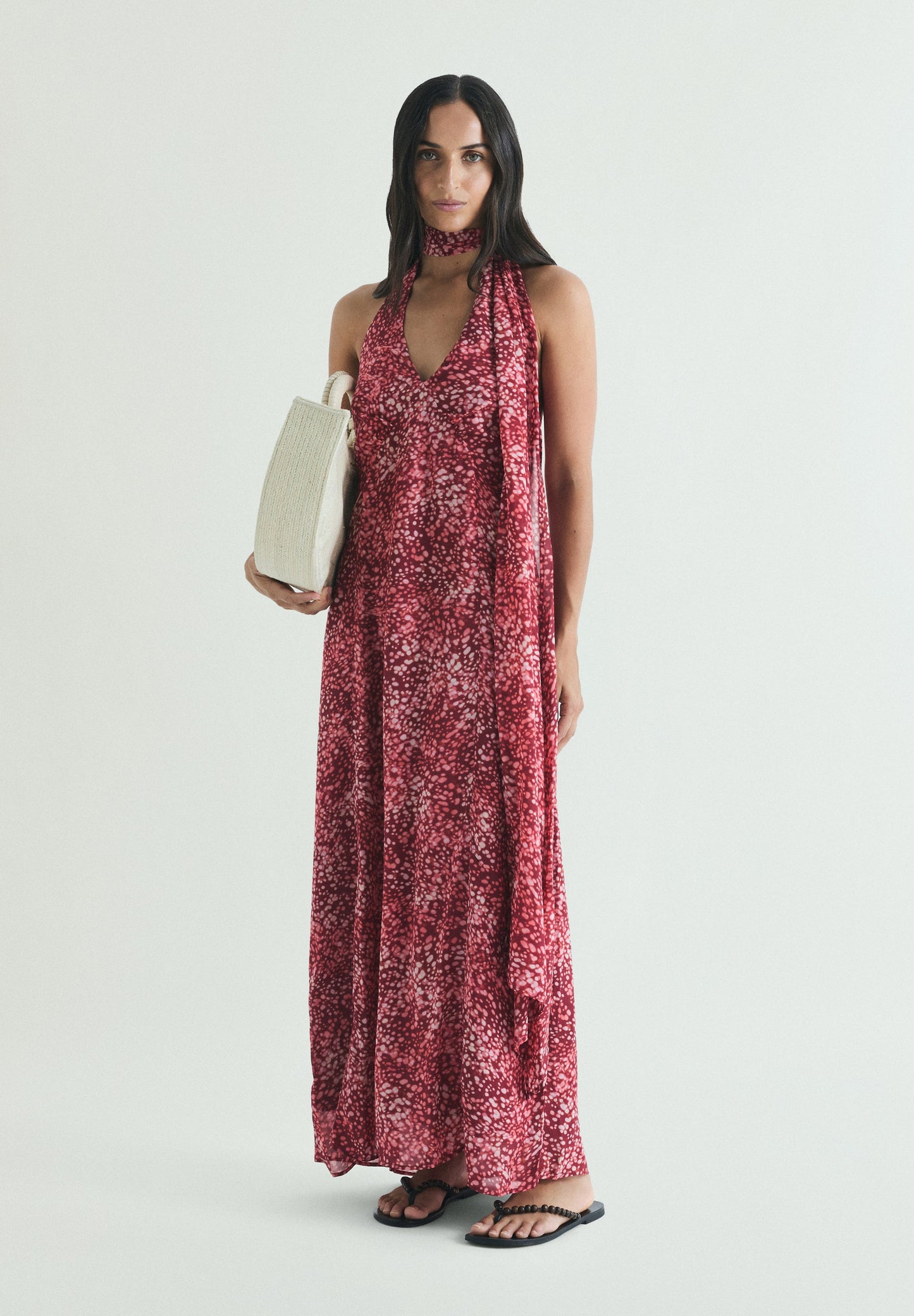 PRINTED HALTER DRESS