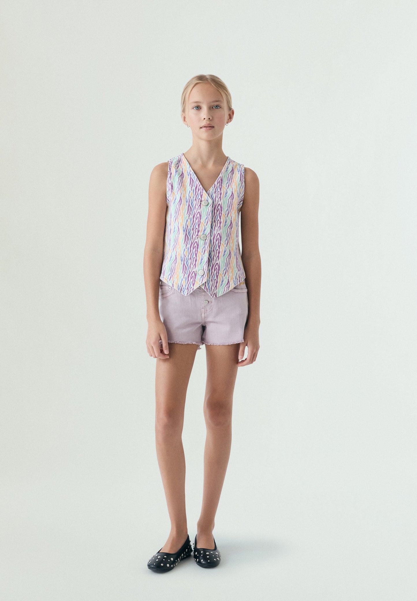 MULTICOLOURED DENIM WAISTCOAT