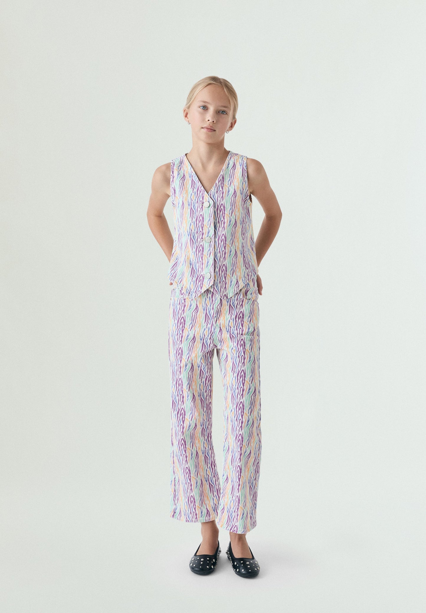 MULTICOLOURED DENIM WAISTCOAT
