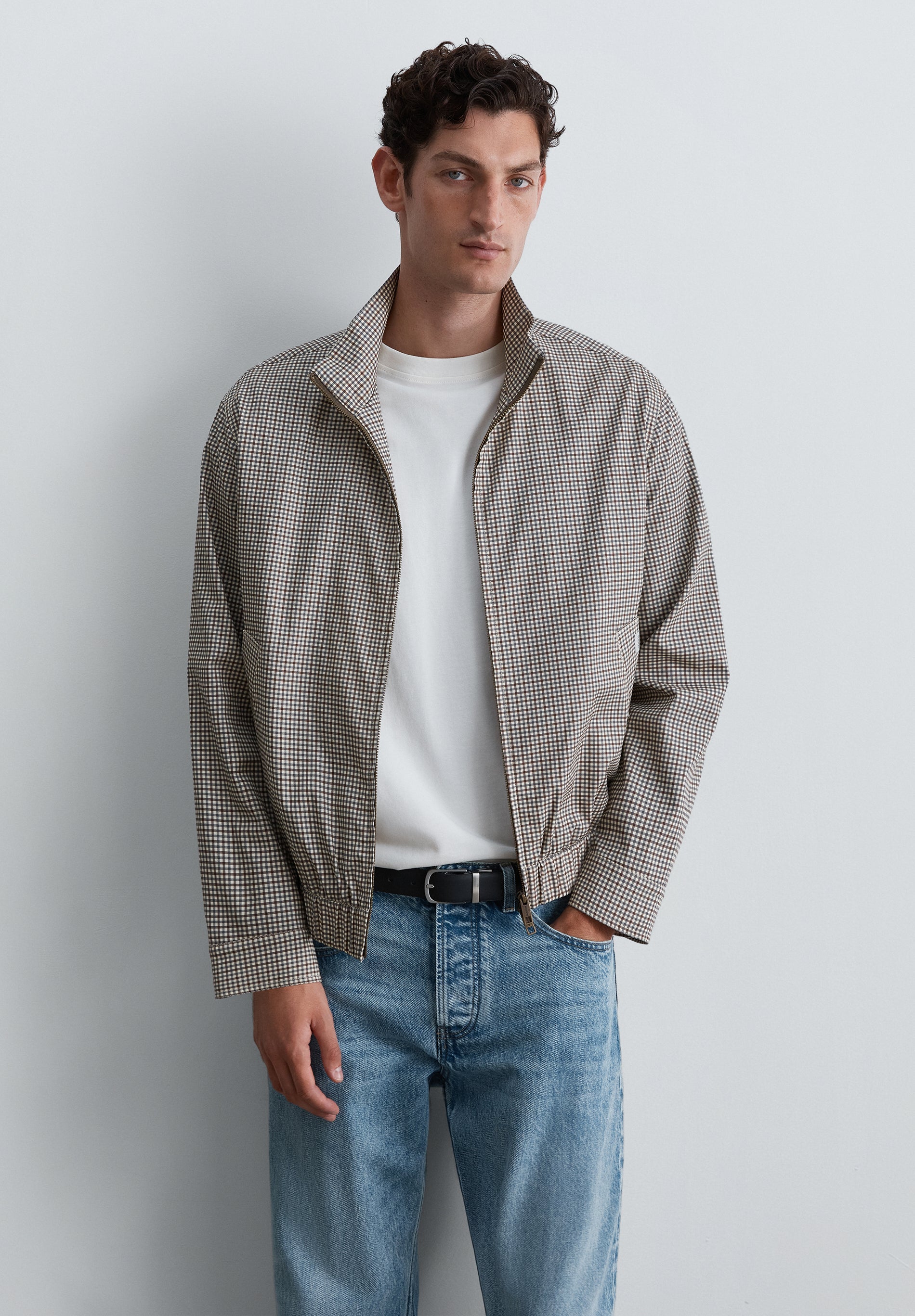 MICRO-CHECK PRINT BOMBER JACKET