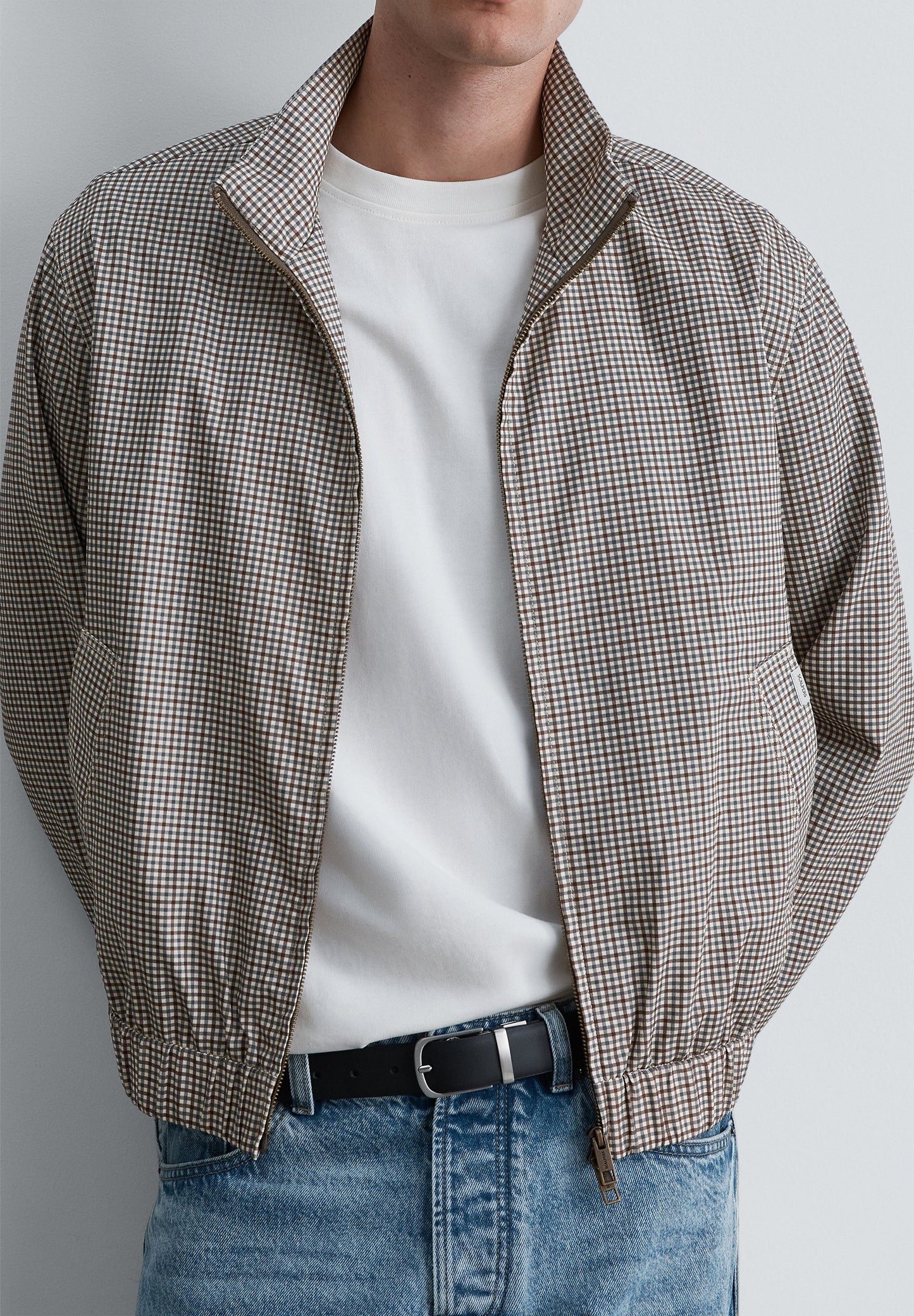 MICRO-CHECK PRINT BOMBER JACKET