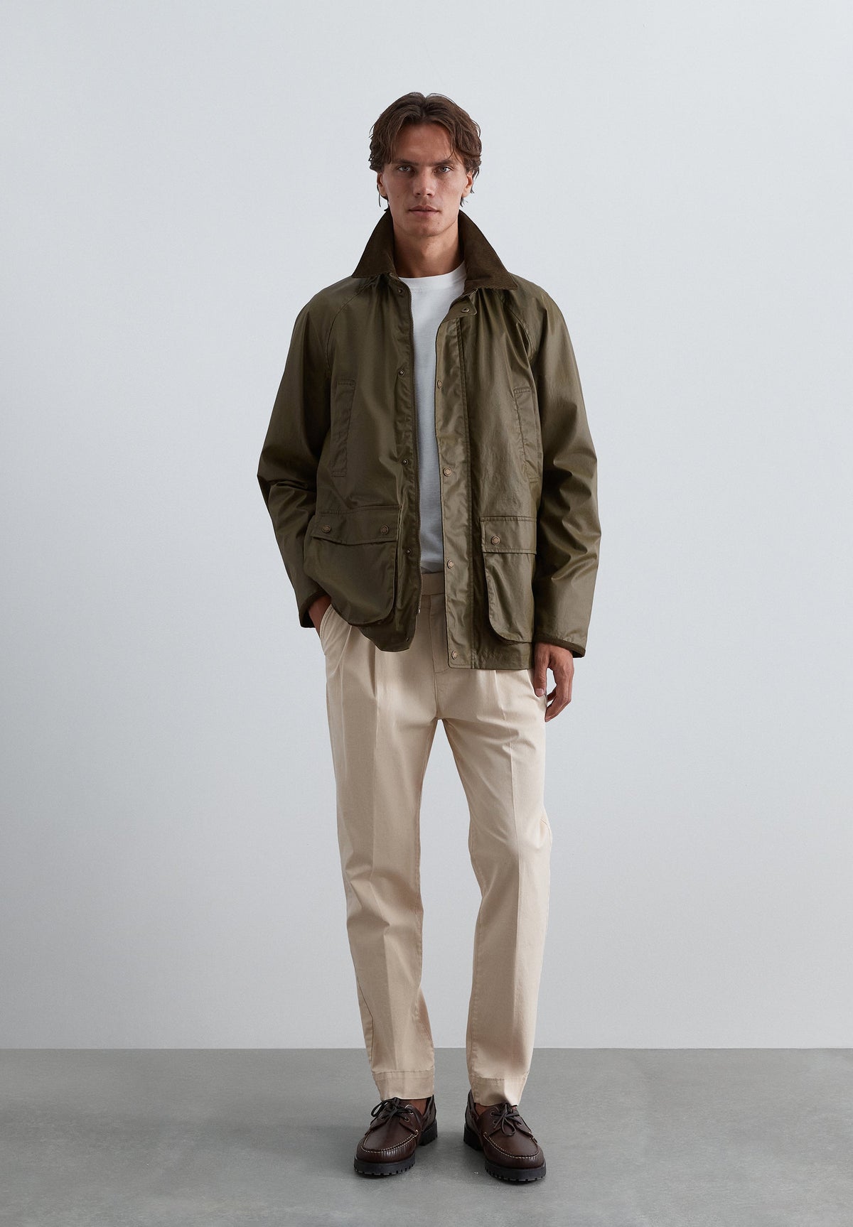 RESIN-COATED JACKET WITH CORDUROY COLLAR