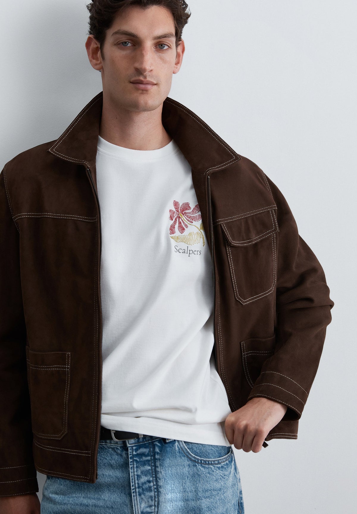 SUEDE JACKET WITH CONTRAST SEAMS