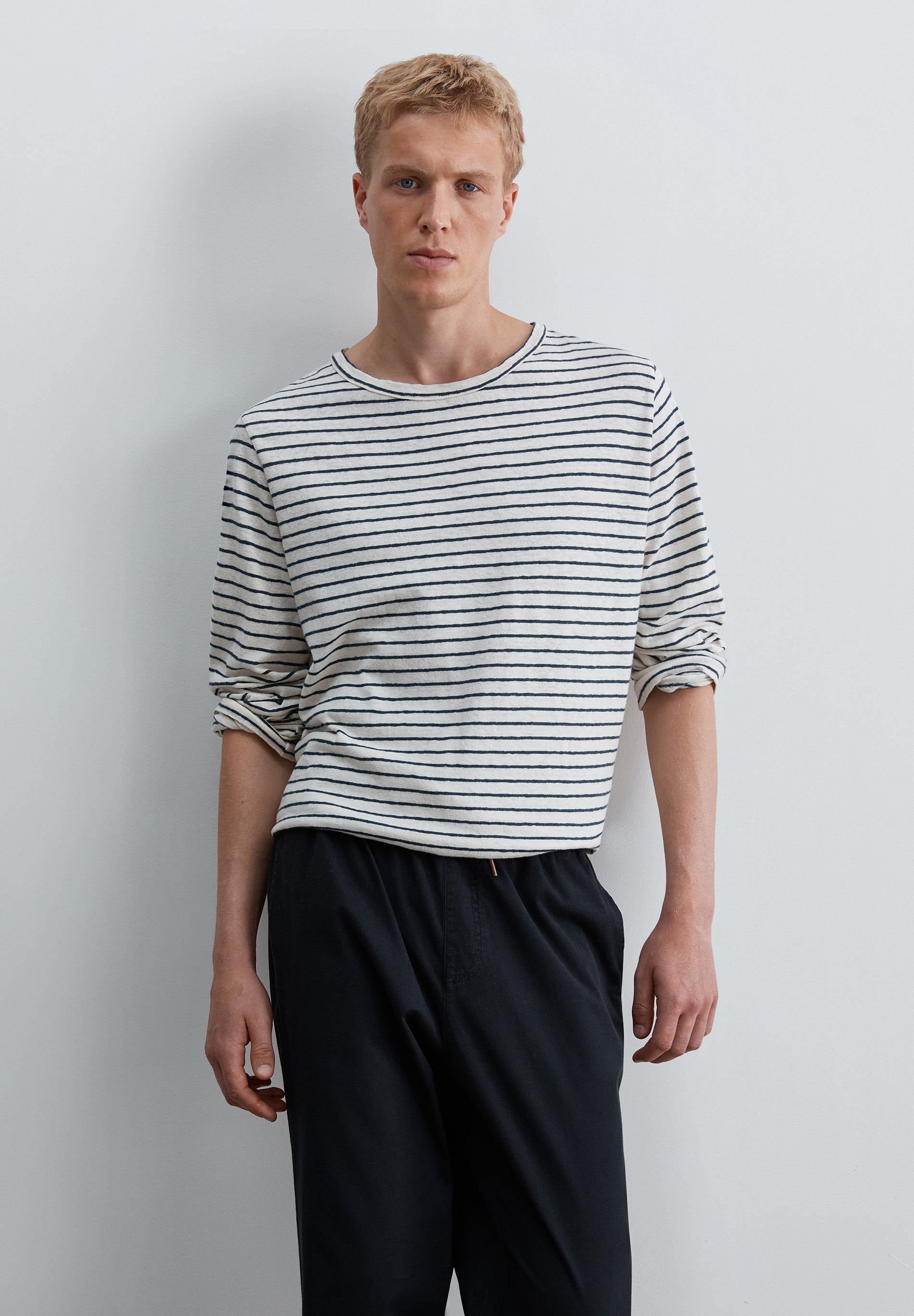 COTTON AND LINEN STRIPED T-SHIRT