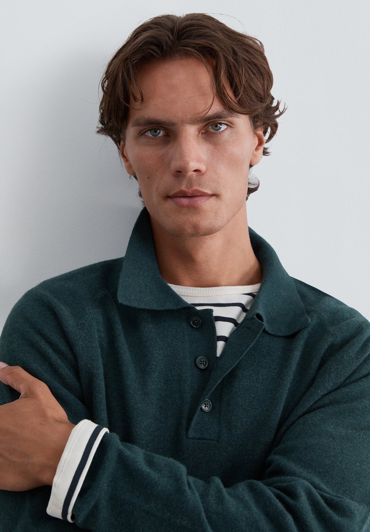 MERINO WOOL POLO SHIRT-STYLE SWEATER