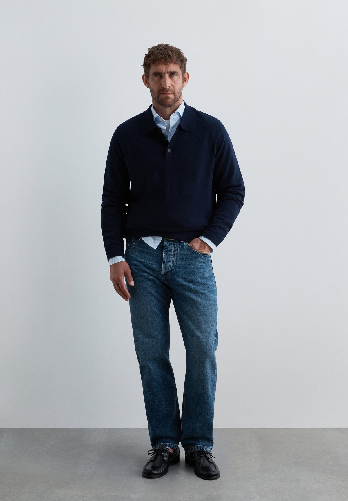 MERINO WOOL POLO SHIRT-STYLE SWEATER