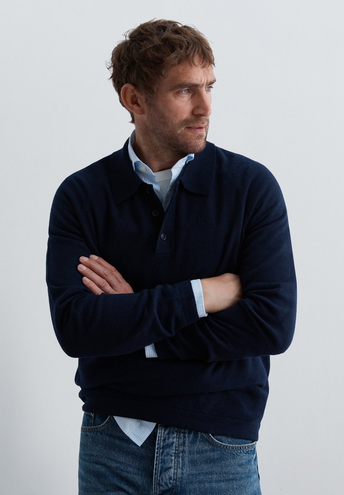 MERINO WOOL POLO SHIRT-STYLE SWEATER