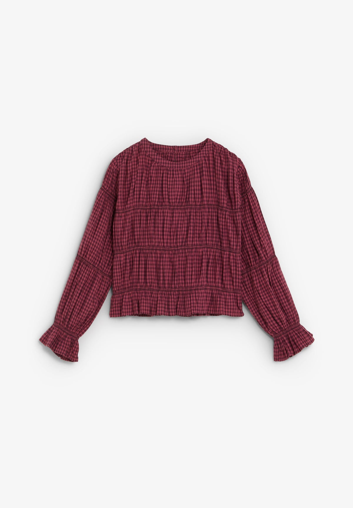 GATHERED GINGHAM BLOUSE