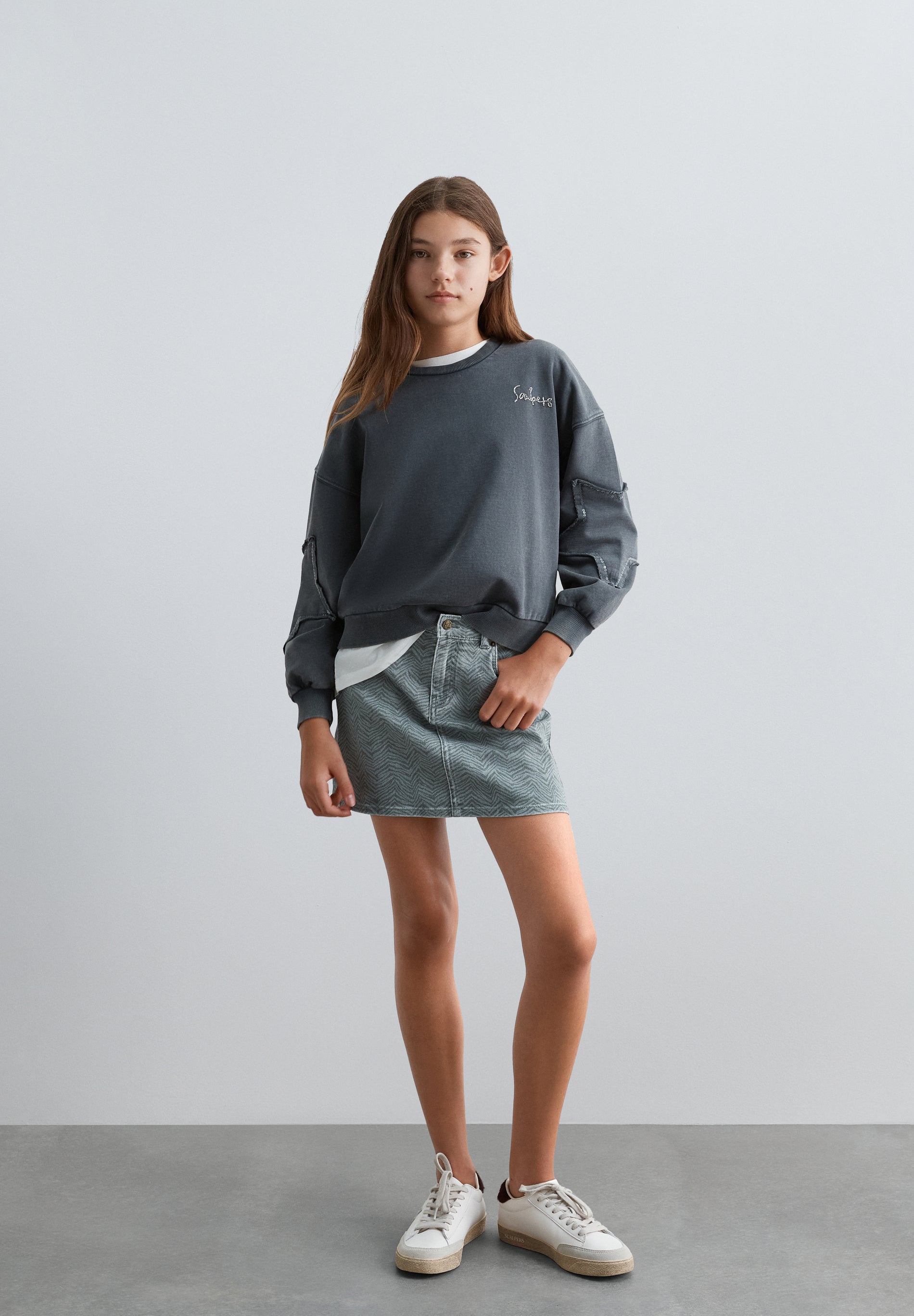SHORT PRINTED DENIM SKIRT
