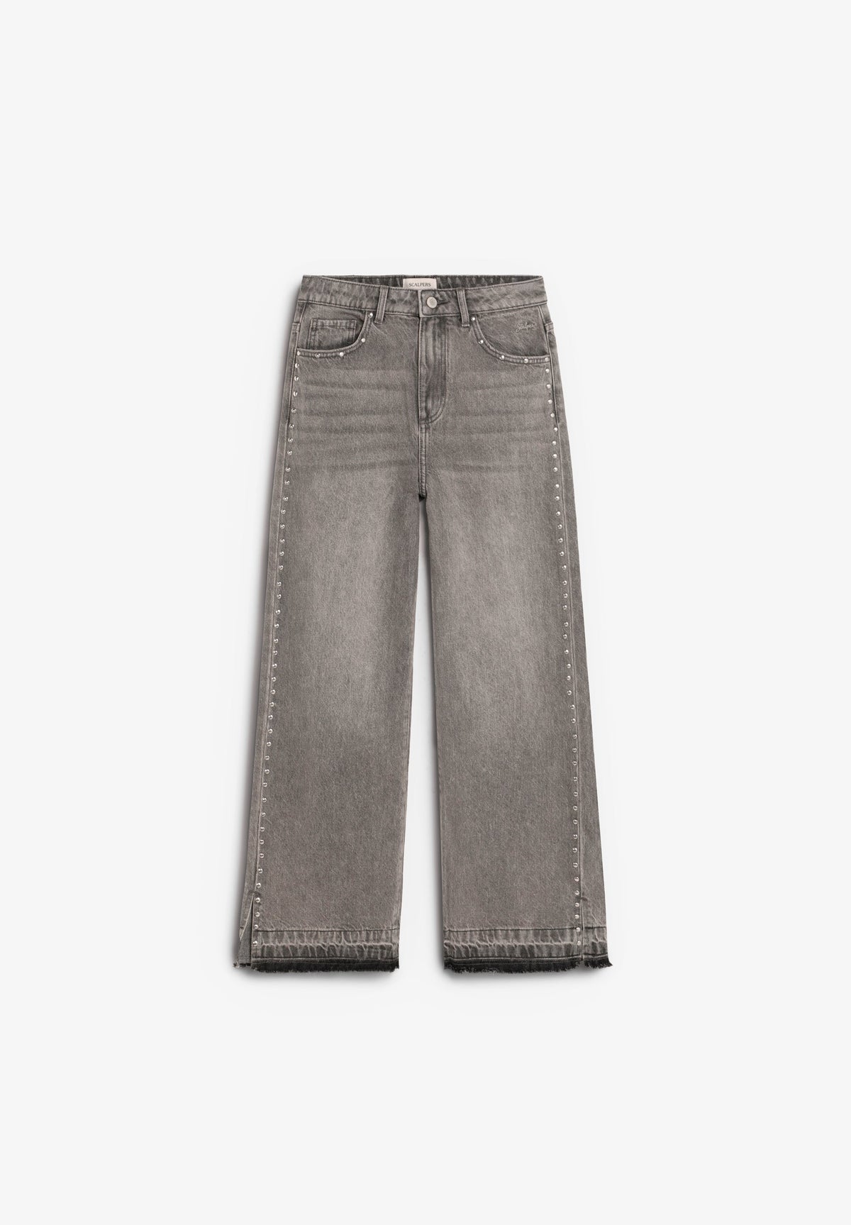 STUDDED JEANS WITH FRAYED HEM