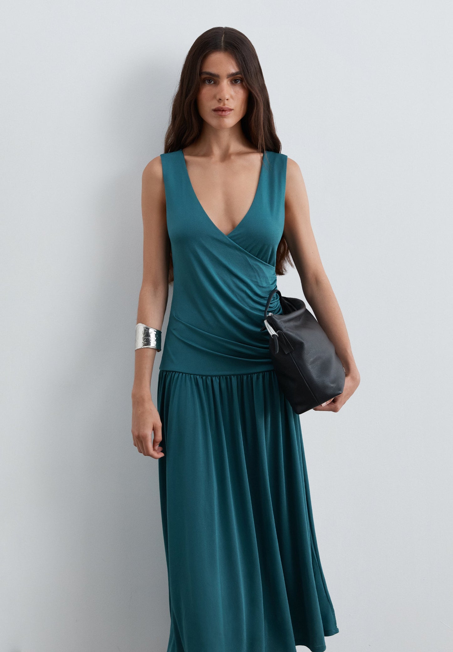 FINE-KNIT DRAPED DRESS