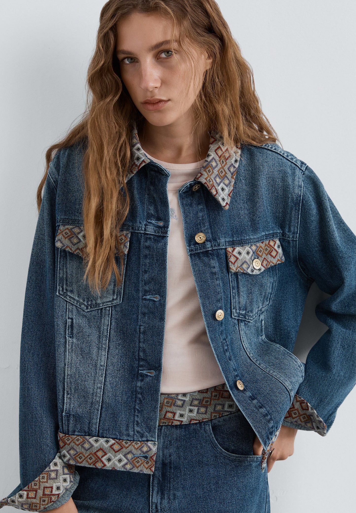 ETHNIC PRINT DENIM JACKET