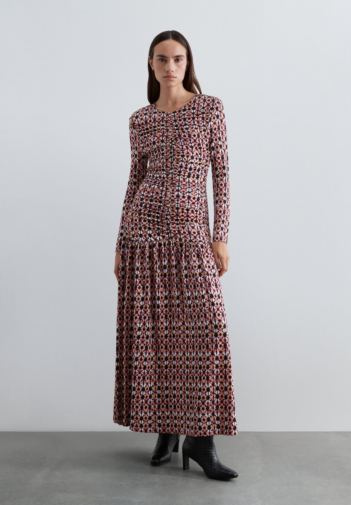 PRINTED DRAPED-BODY DRESS
