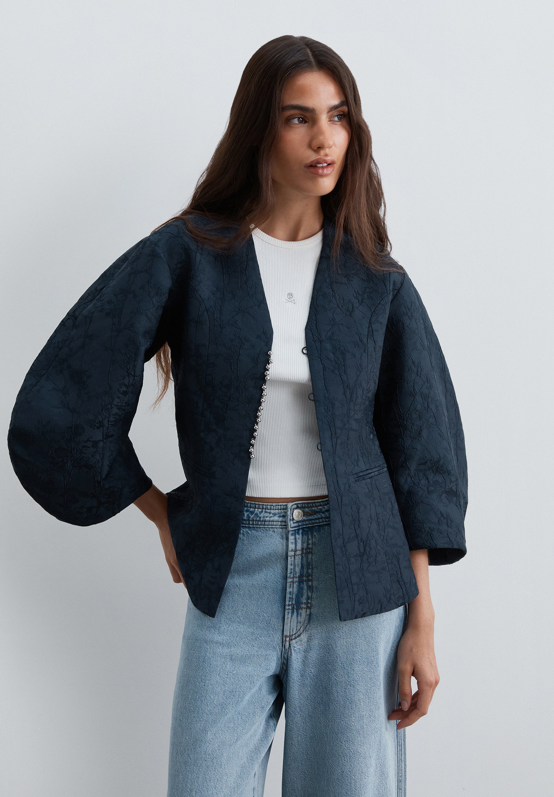 JACQUARD BLAZER WITH VOLUMINOUS SLEEVES