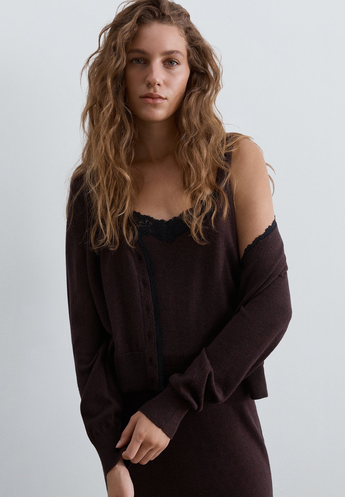WOOL CARDIGAN WITH LACE