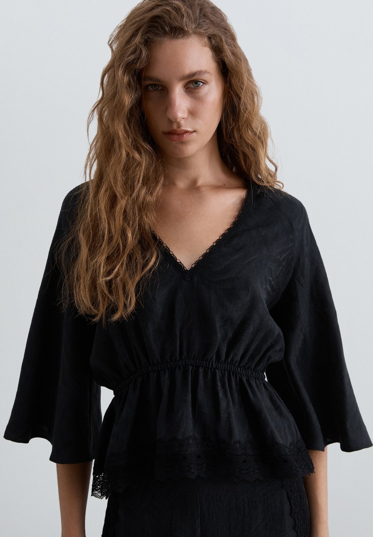 SATIN TOP WITH V-NECK