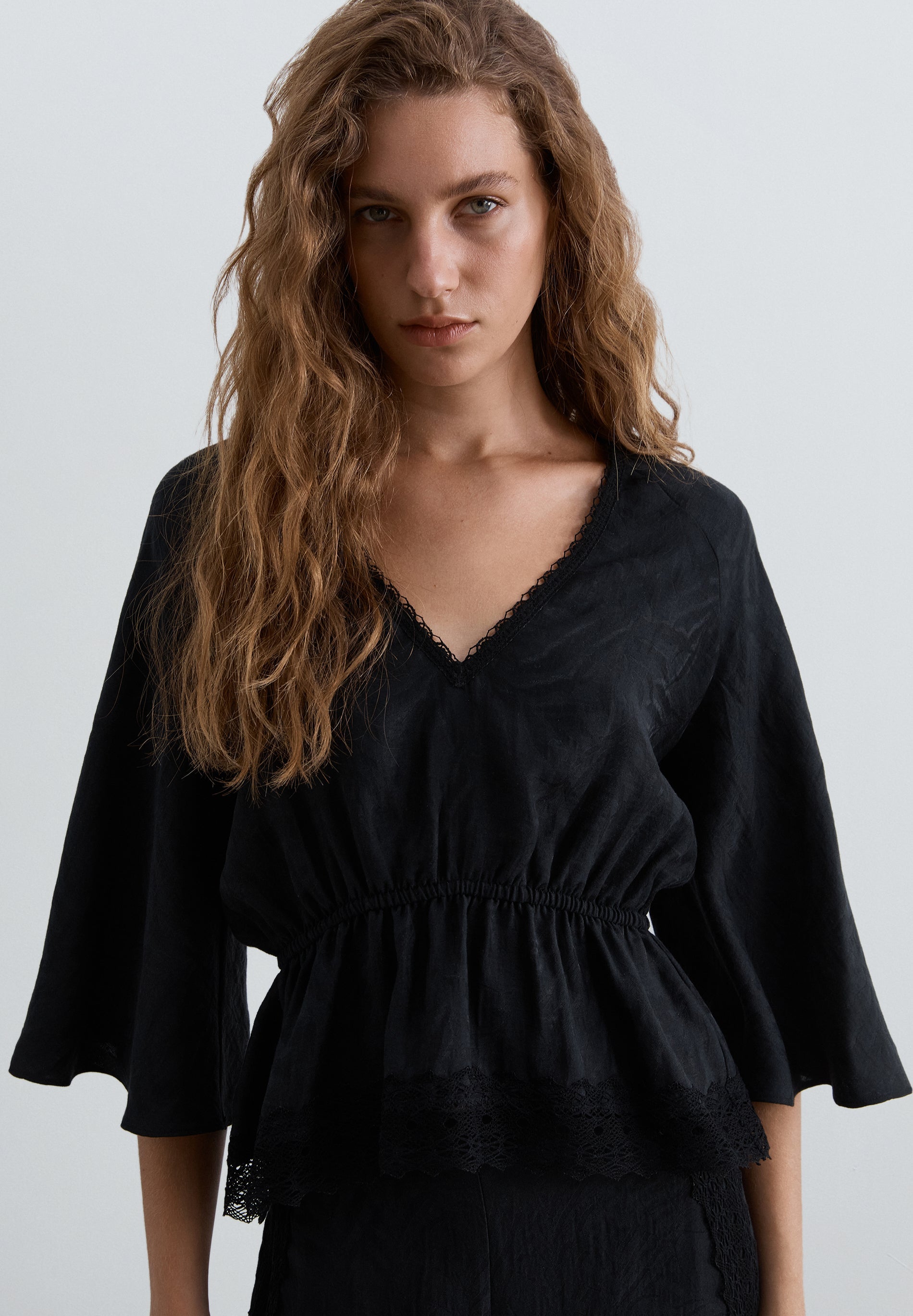 SATIN TOP WITH V-NECK