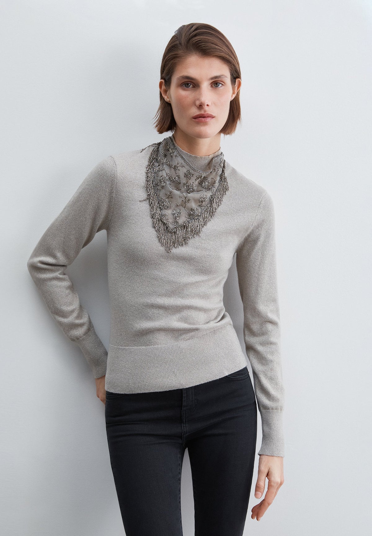 LUREX SWEATER WITH PERKINS COLLAR