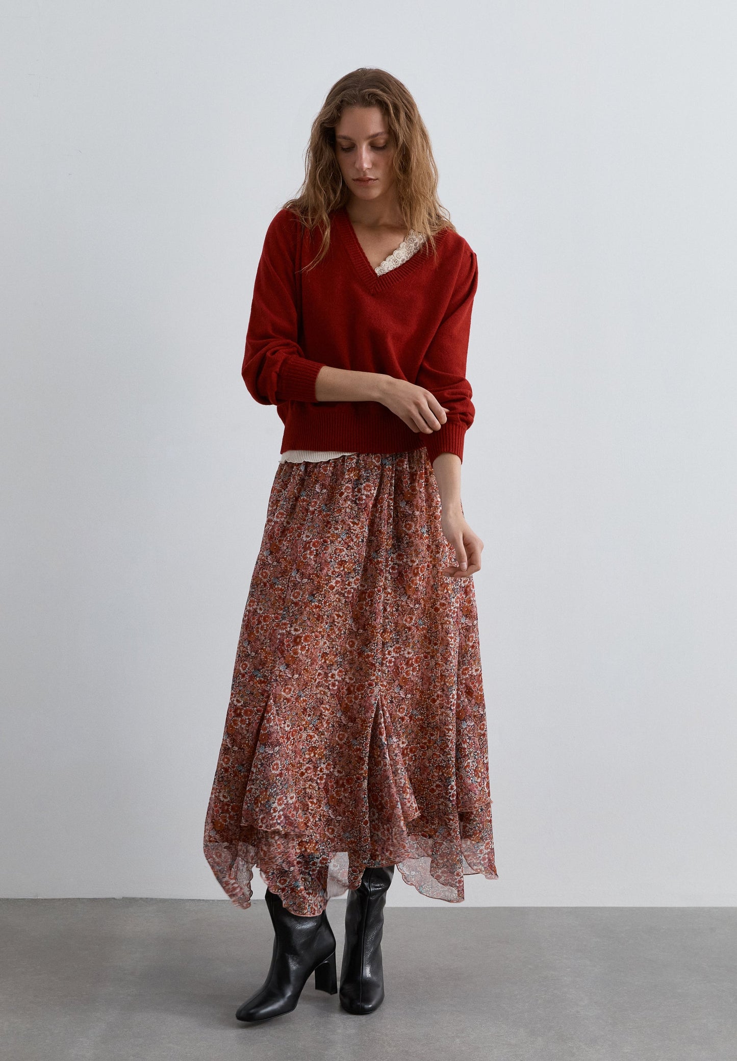 LONG FLORAL PRINT SKIRT