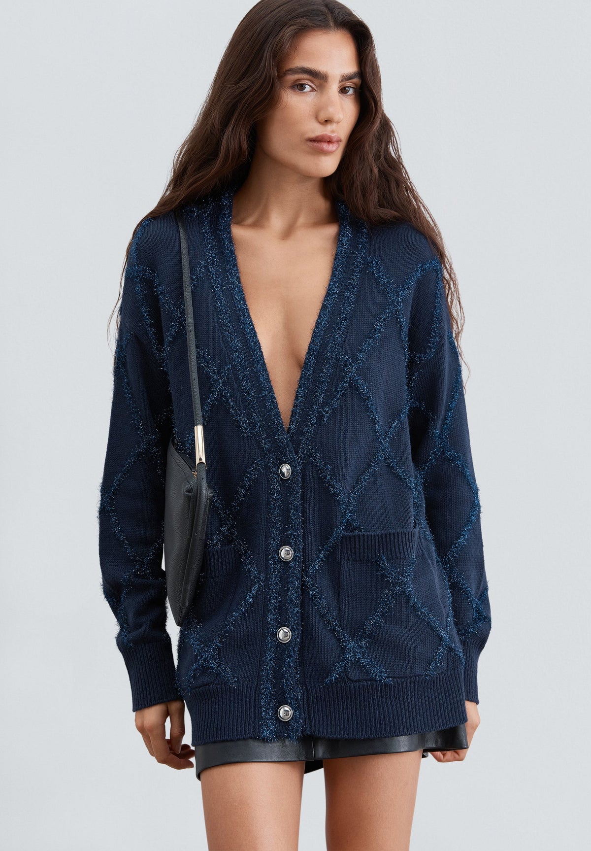 LUREX ARGYLE CARDIGAN