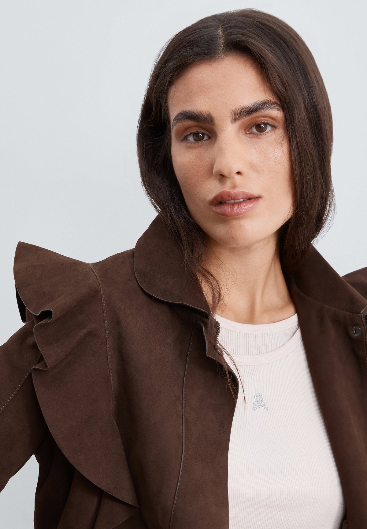 SUEDE JACKET WITH RUFFLE