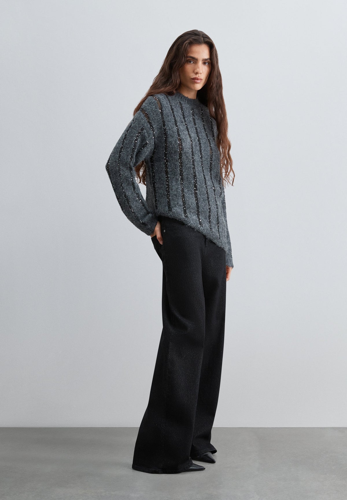 STRIPED SEQUINNED SWEATER
