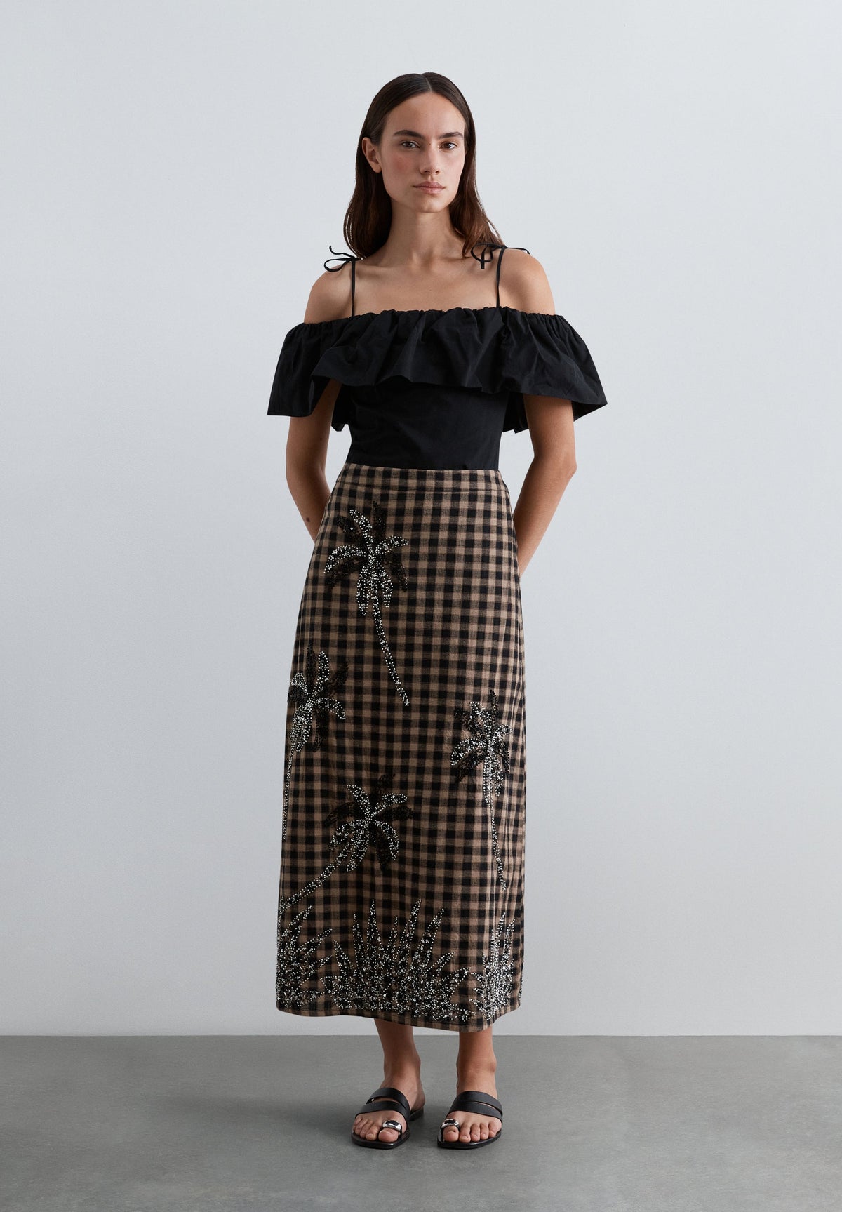 GINGHAM SKIRT WITH SEQUINS