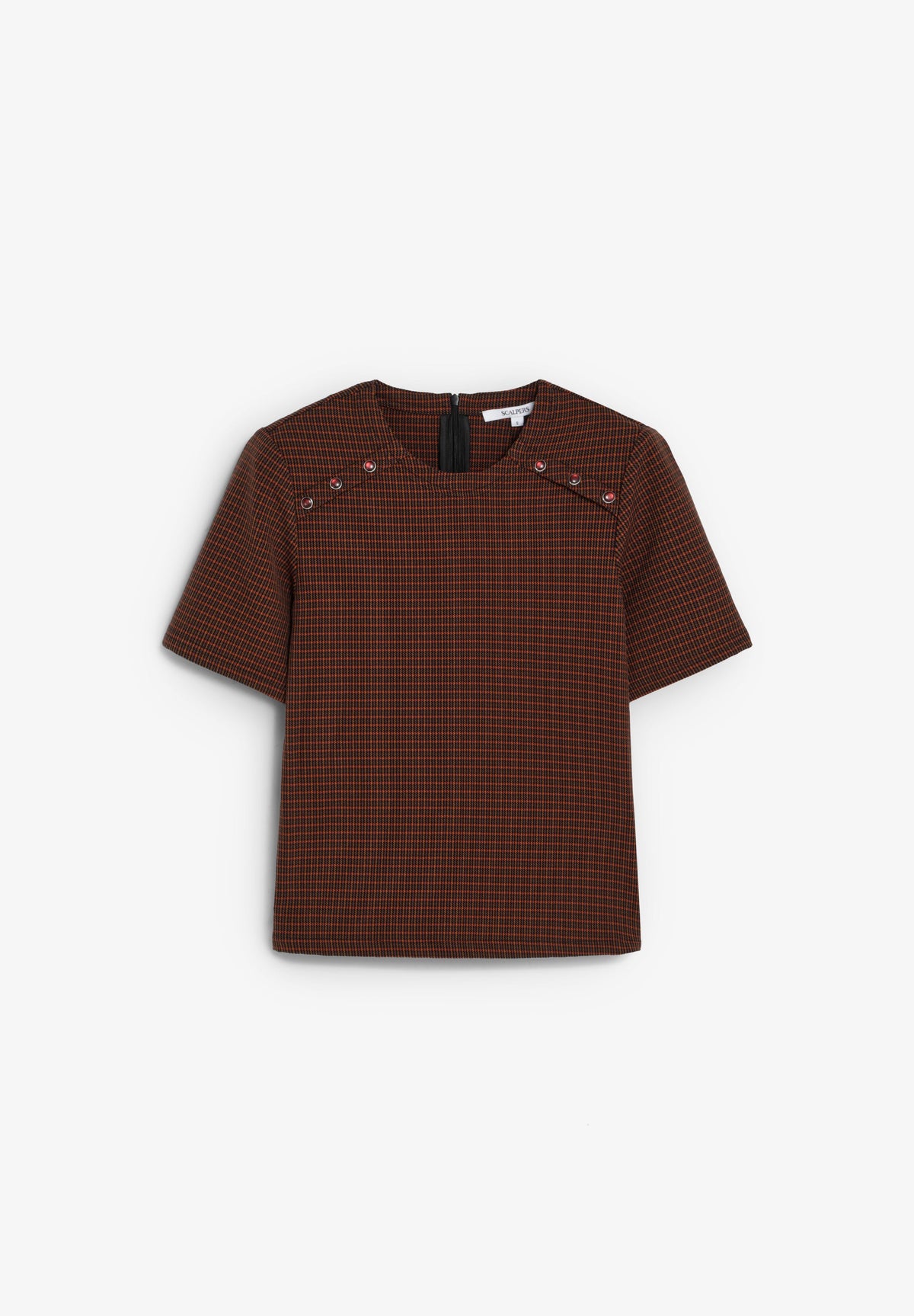 CHECKED T-SHIRT WITH SHOULDER DETAIL