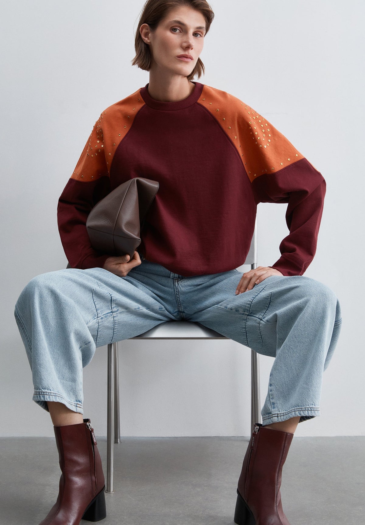 TWO-TONE SWEATSHIRT WITH STUDS