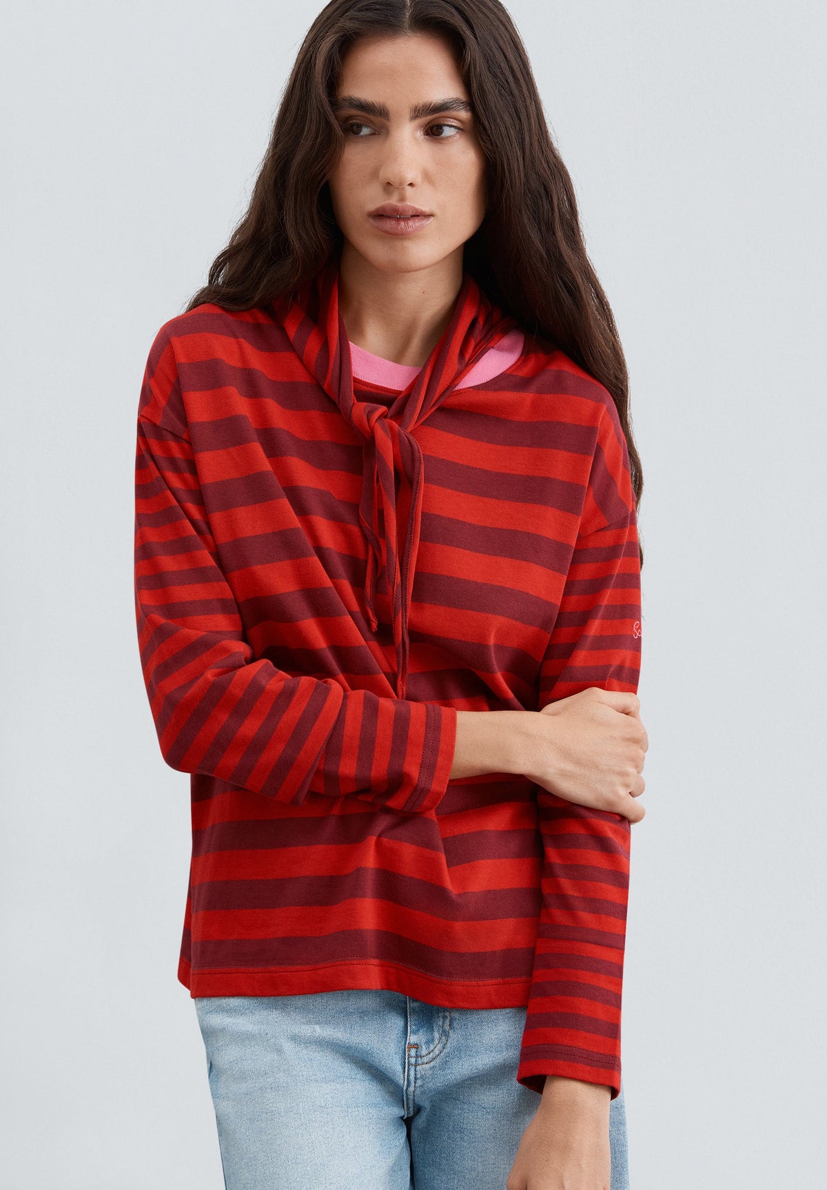 BASIC STRIPED T-SHIRT WITH COLLAR DETAIL