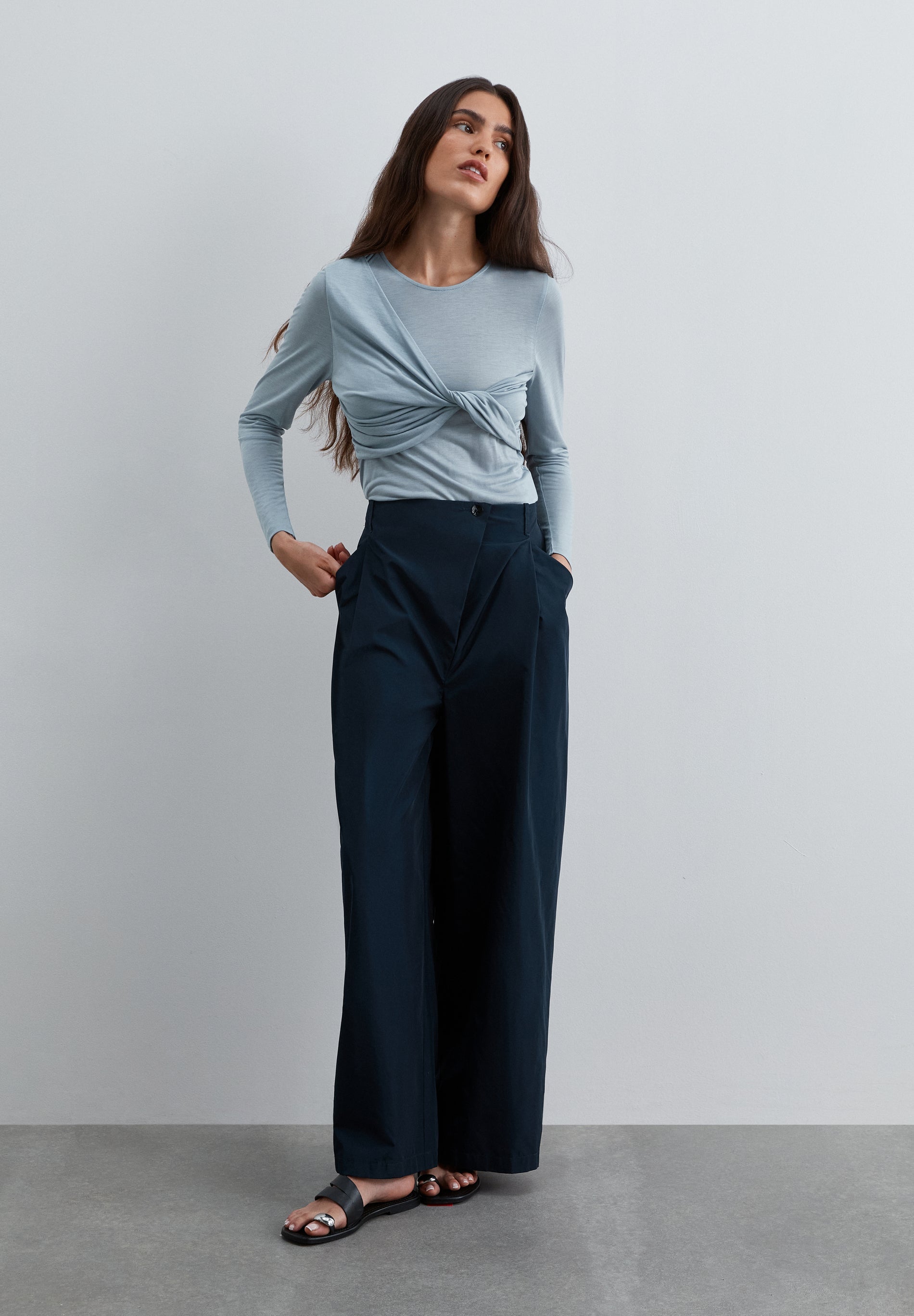 WIDE LEG TAFFETA TROUSERS