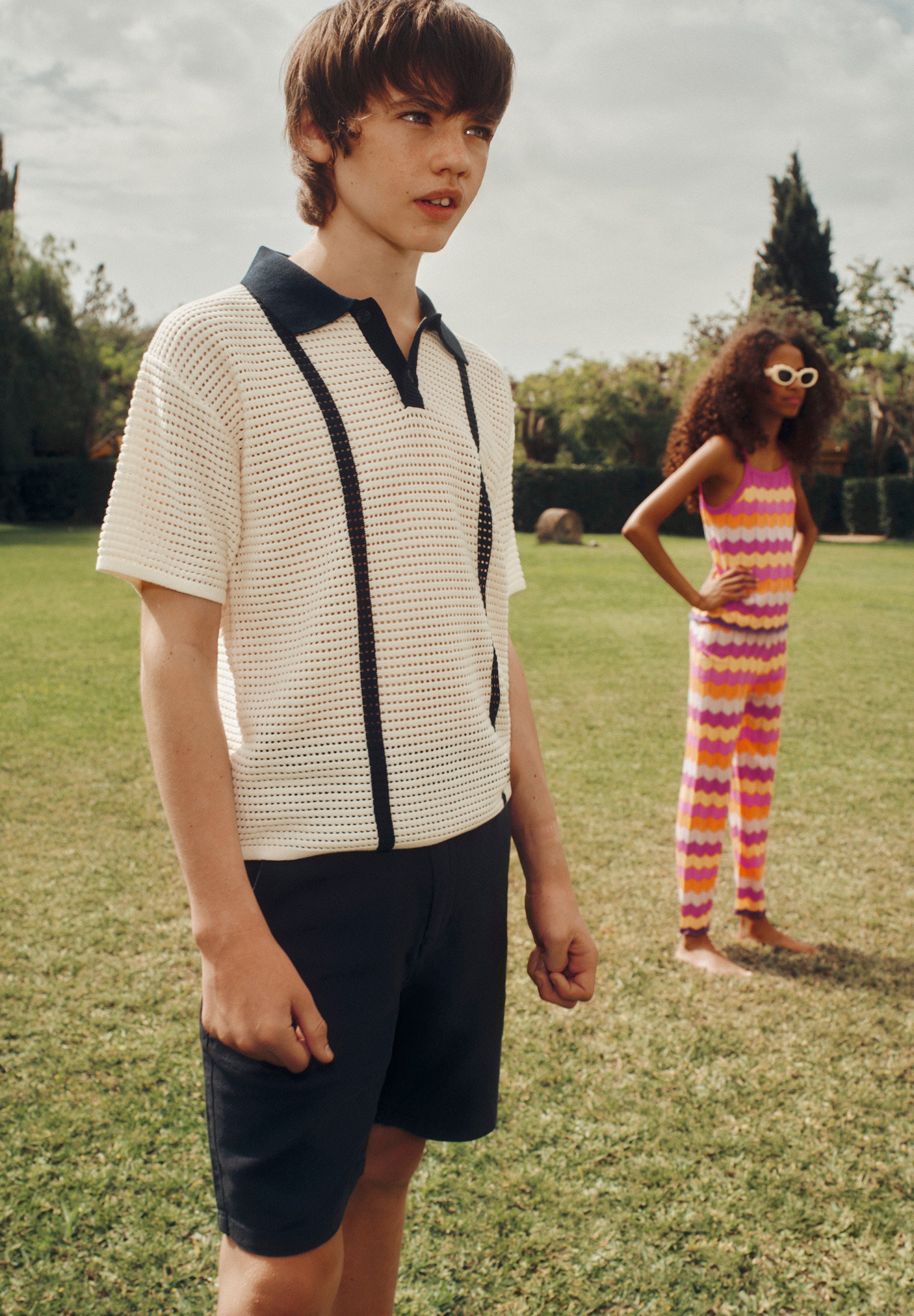 CONTRAST FINE-KNIT POLO SHIRT