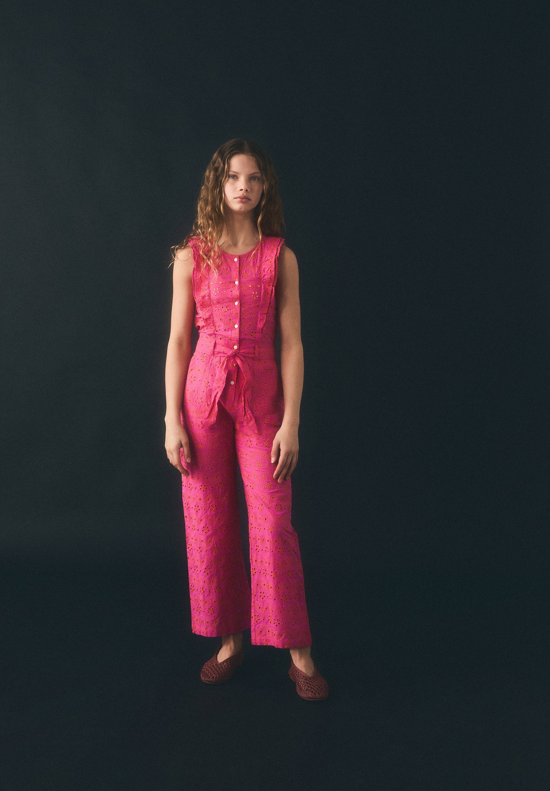 OPENWORK RUFFLED JUMPSUIT