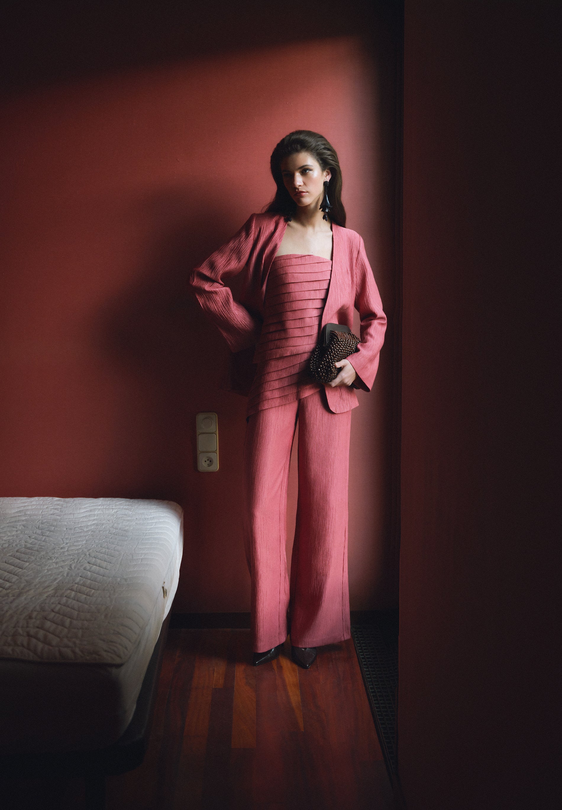 TEXTURED DRAPED TROUSERS